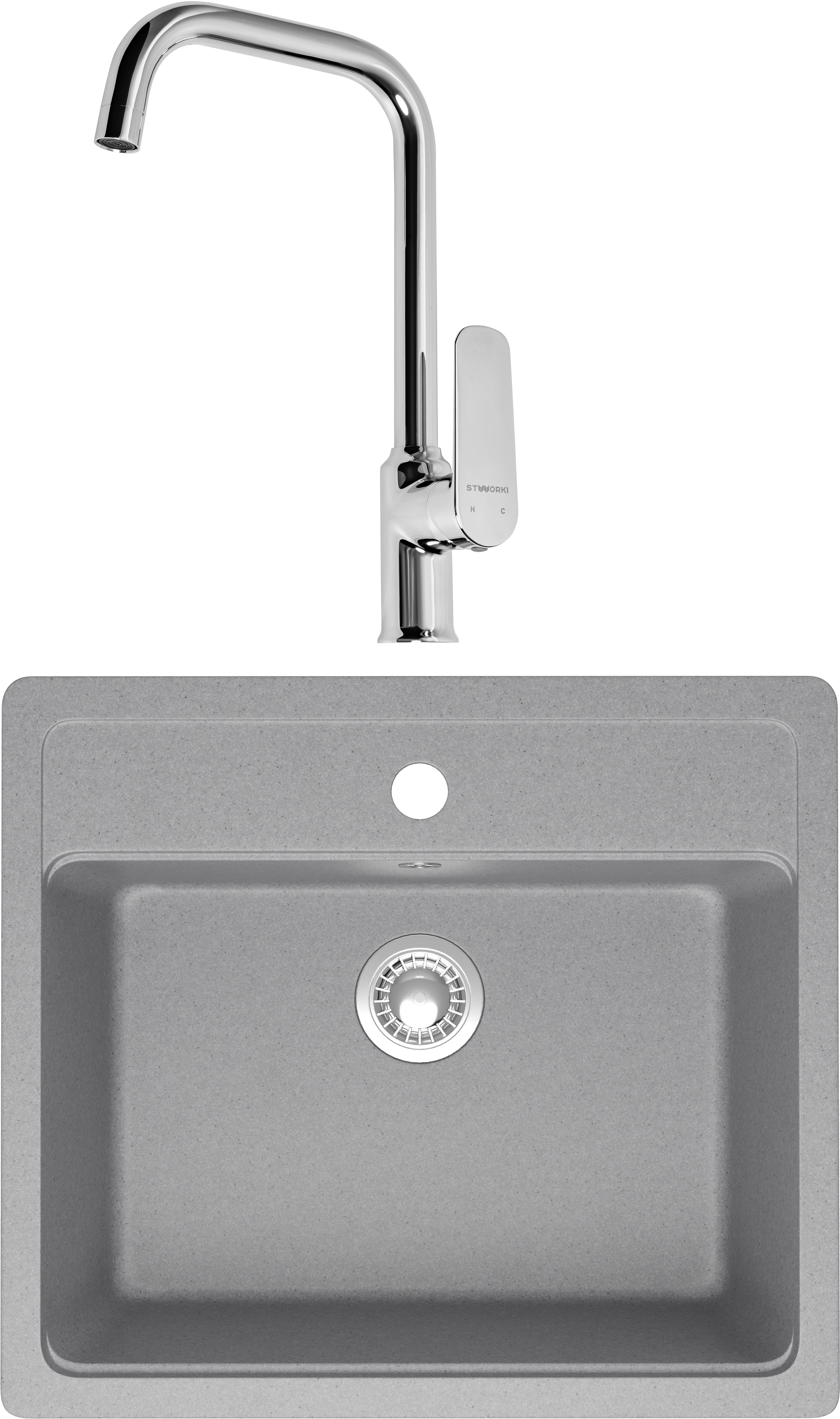 Комплект Мойка Domaci Болонья М-09-006, светло-серая + Смеситель STWORKI WFD04005GA