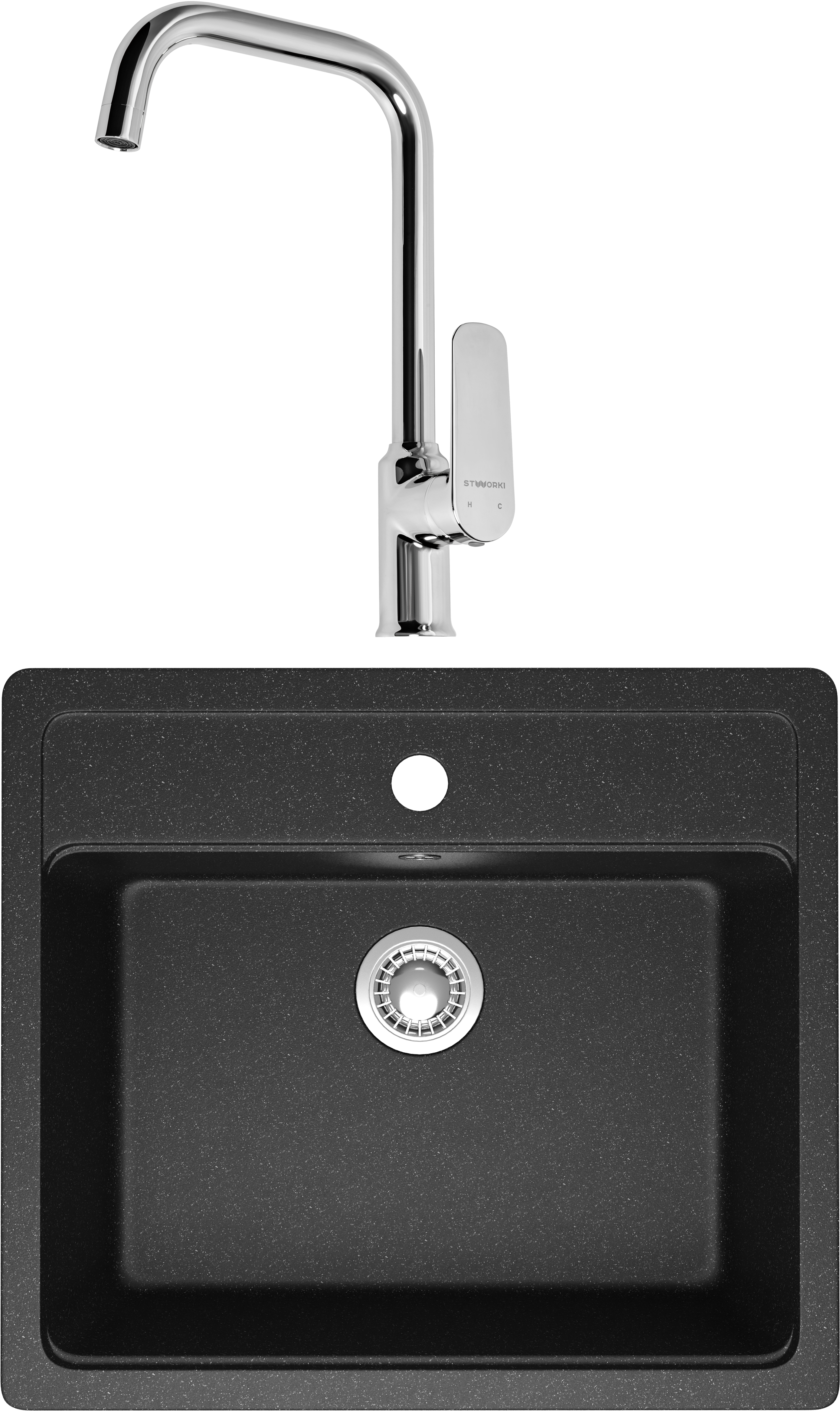 Комплект Мойка Domaci Болонья М-09-007, антрацит + Смеситель STWORKI WFD04005GA