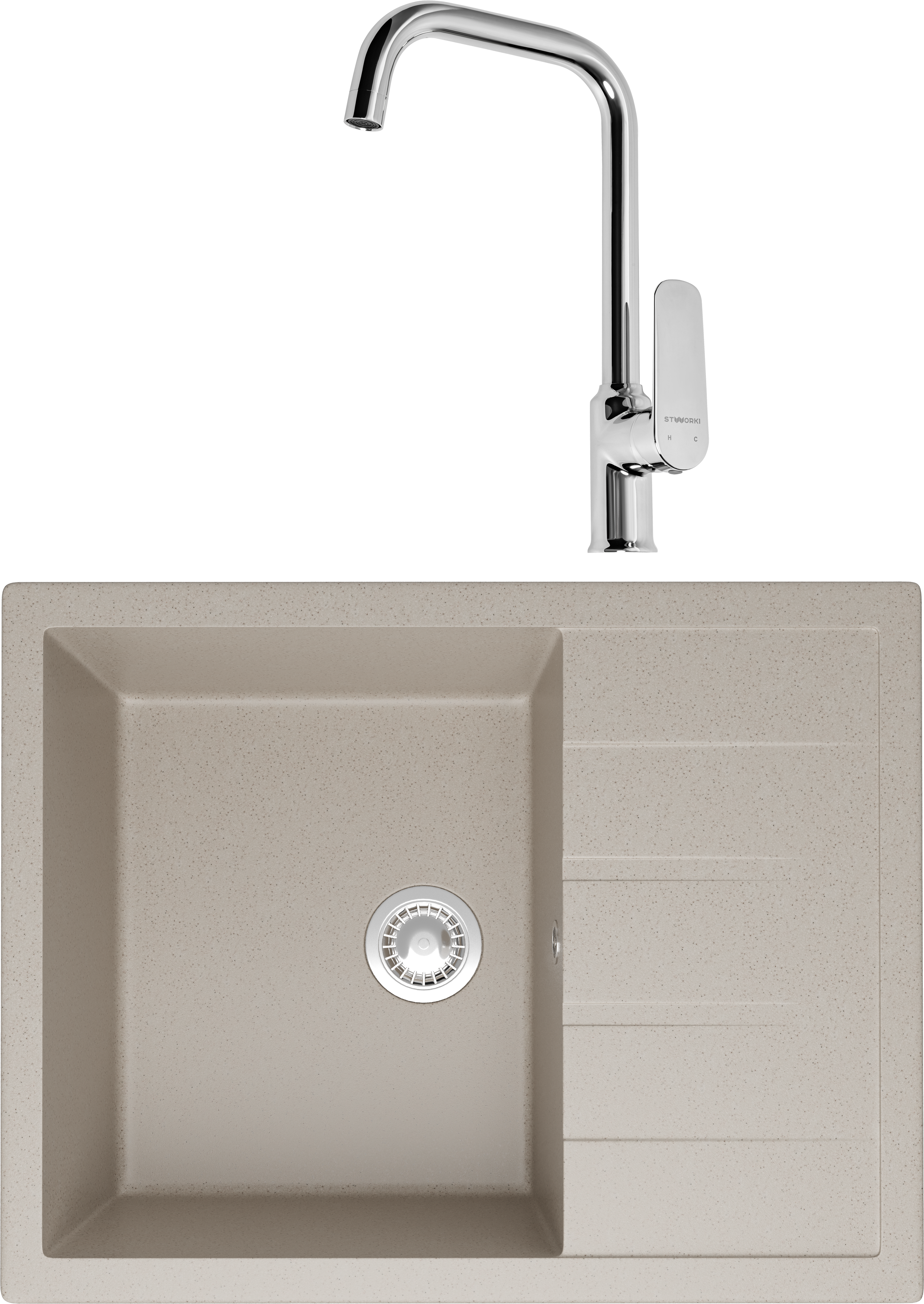 Комплект Мойка Domaci Болонья М-151-003, бежевая + Смеситель STWORKI WFD04005GA