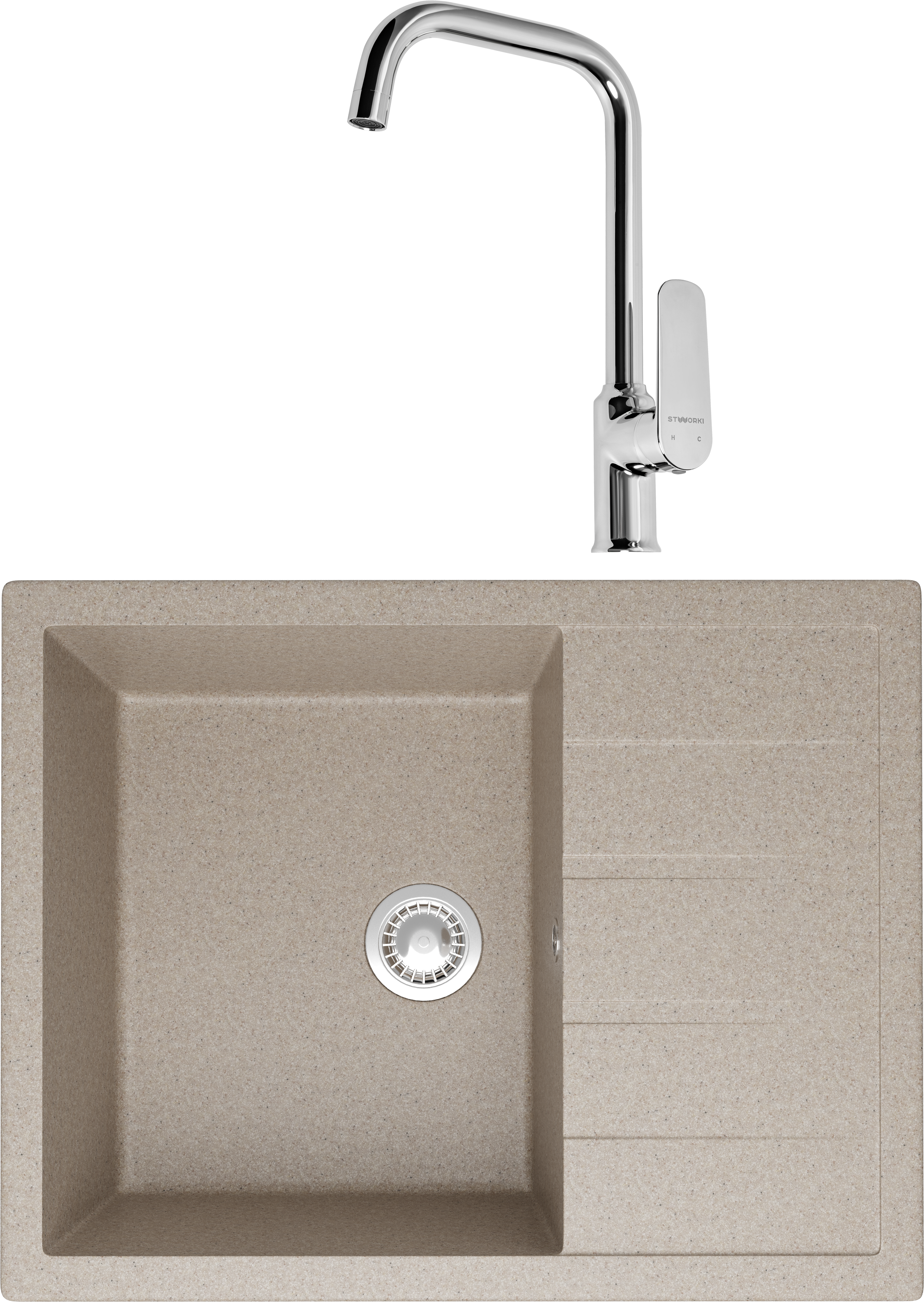 Комплект Мойка Domaci Болонья М-151-004, песочная + Смеситель STWORKI WFD04005GA