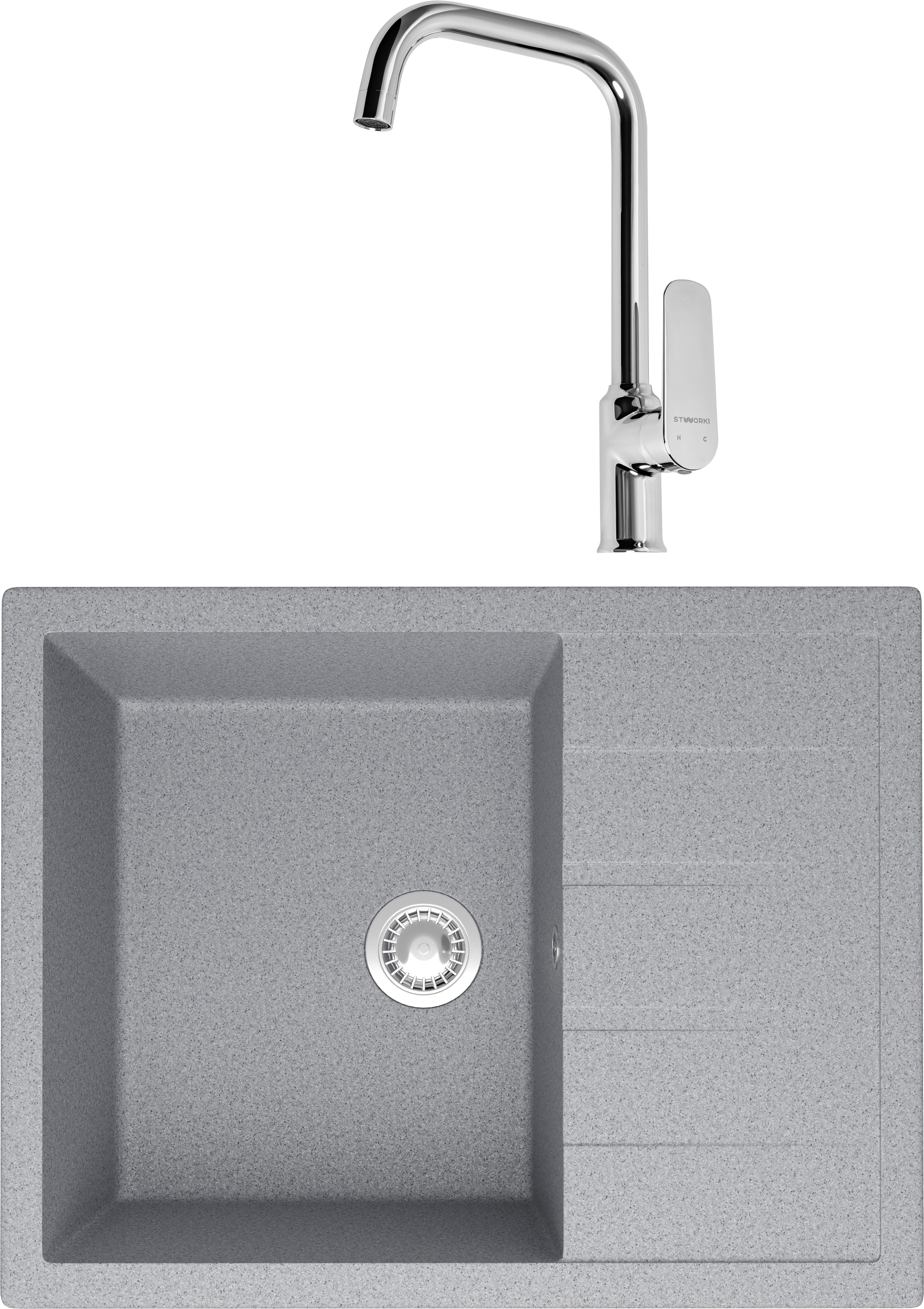 Комплект Мойка Domaci Болонья М-151-005, серая + Смеситель STWORKI WFD04005GA
