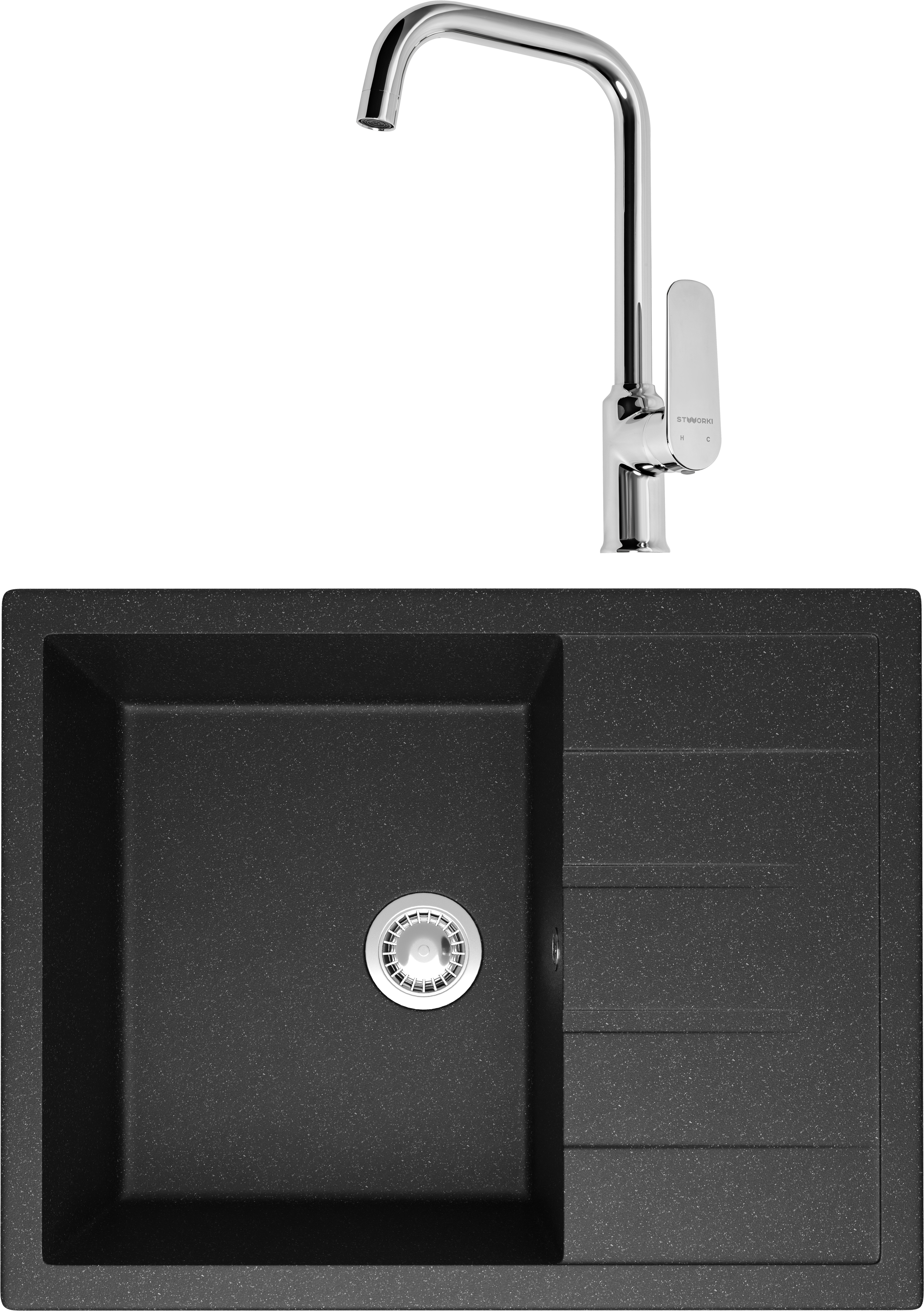 Комплект Мойка Domaci Болонья М-151-007, антрацит + Смеситель STWORKI WFD04005GA