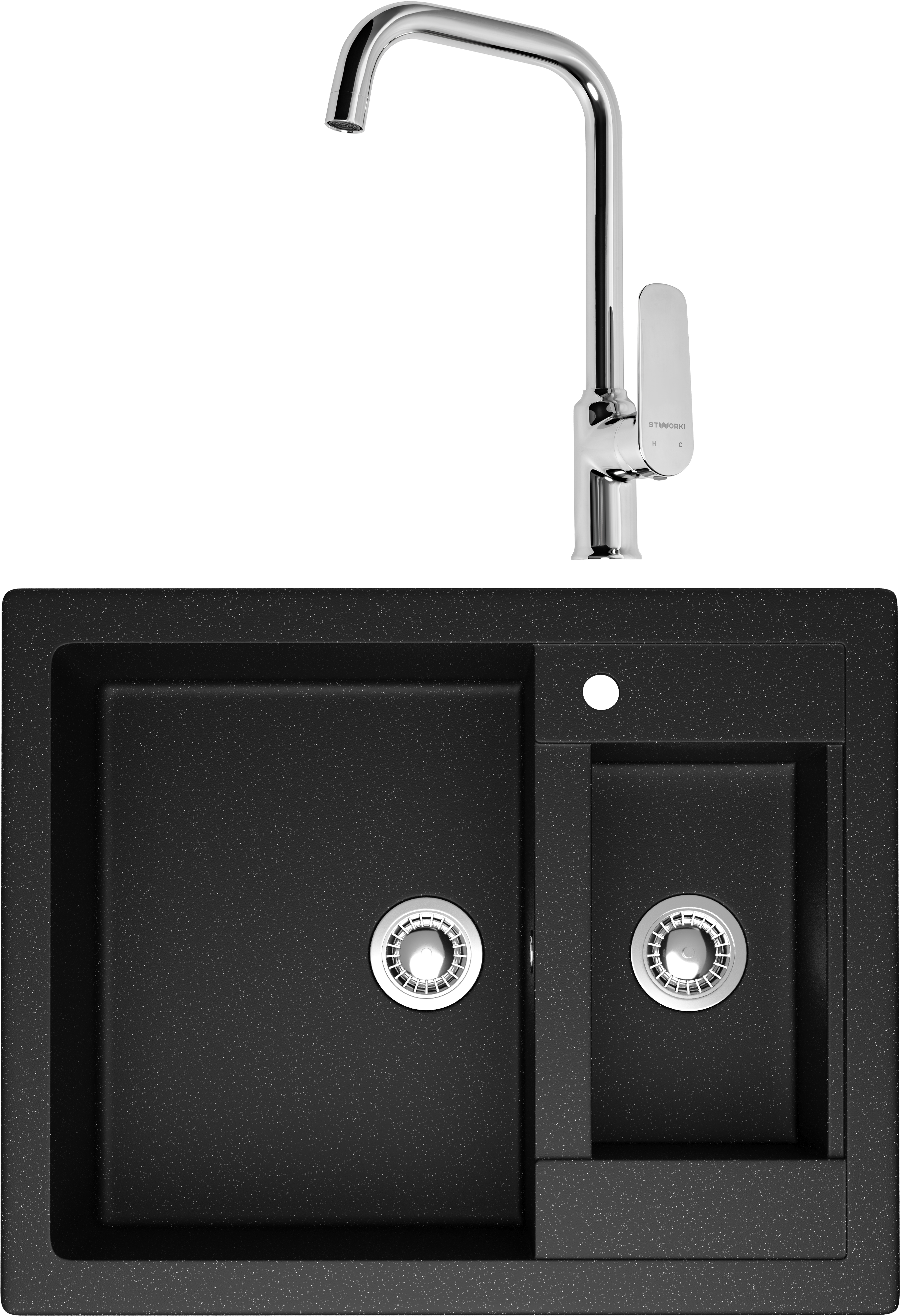 Комплект Мойка Domaci Болонья М-19-002, черная + Смеситель STWORKI WFD04005GA