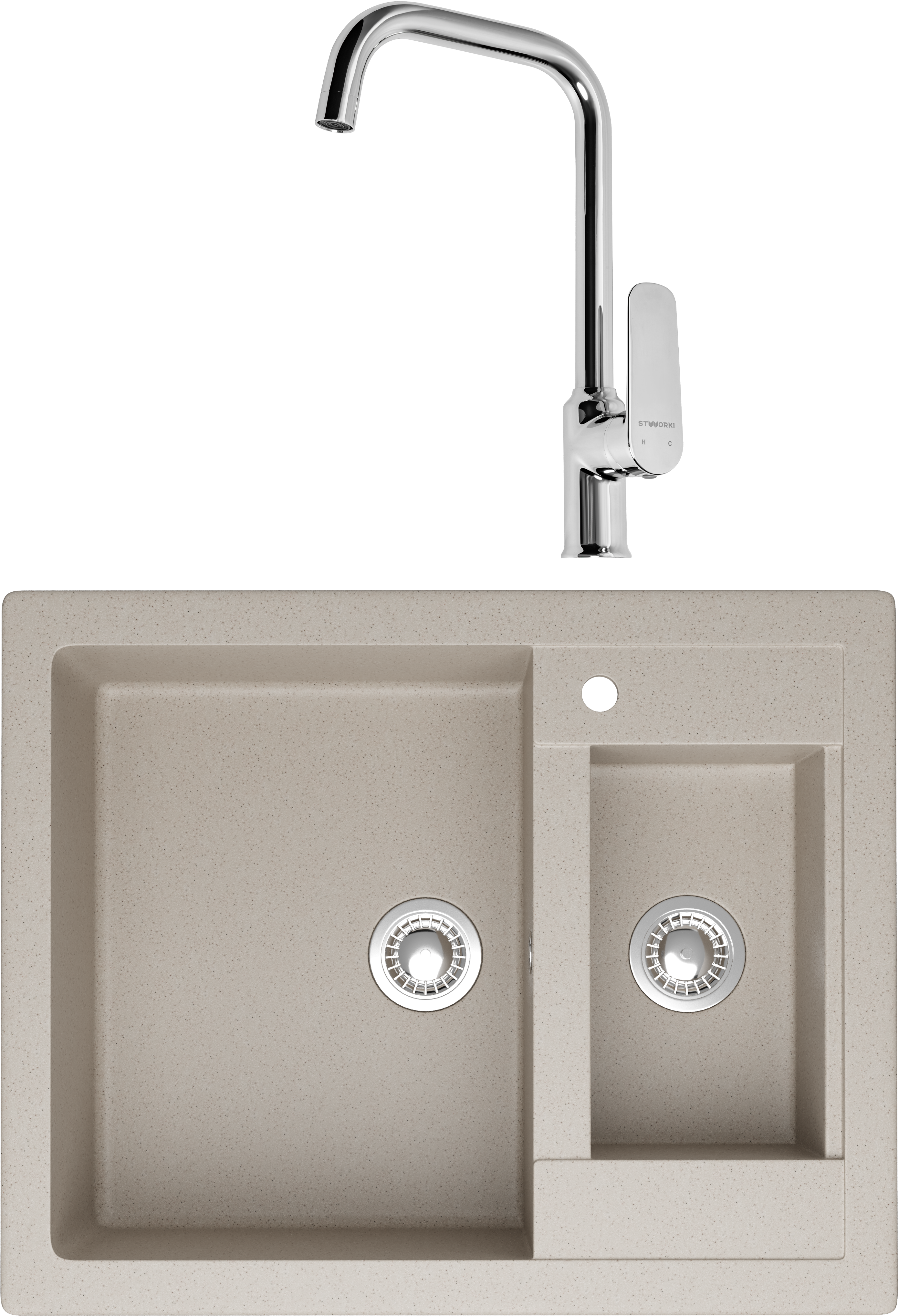 Комплект Мойка Domaci Болонья М-19-003, бежевая + Смеситель STWORKI WFD04005GA