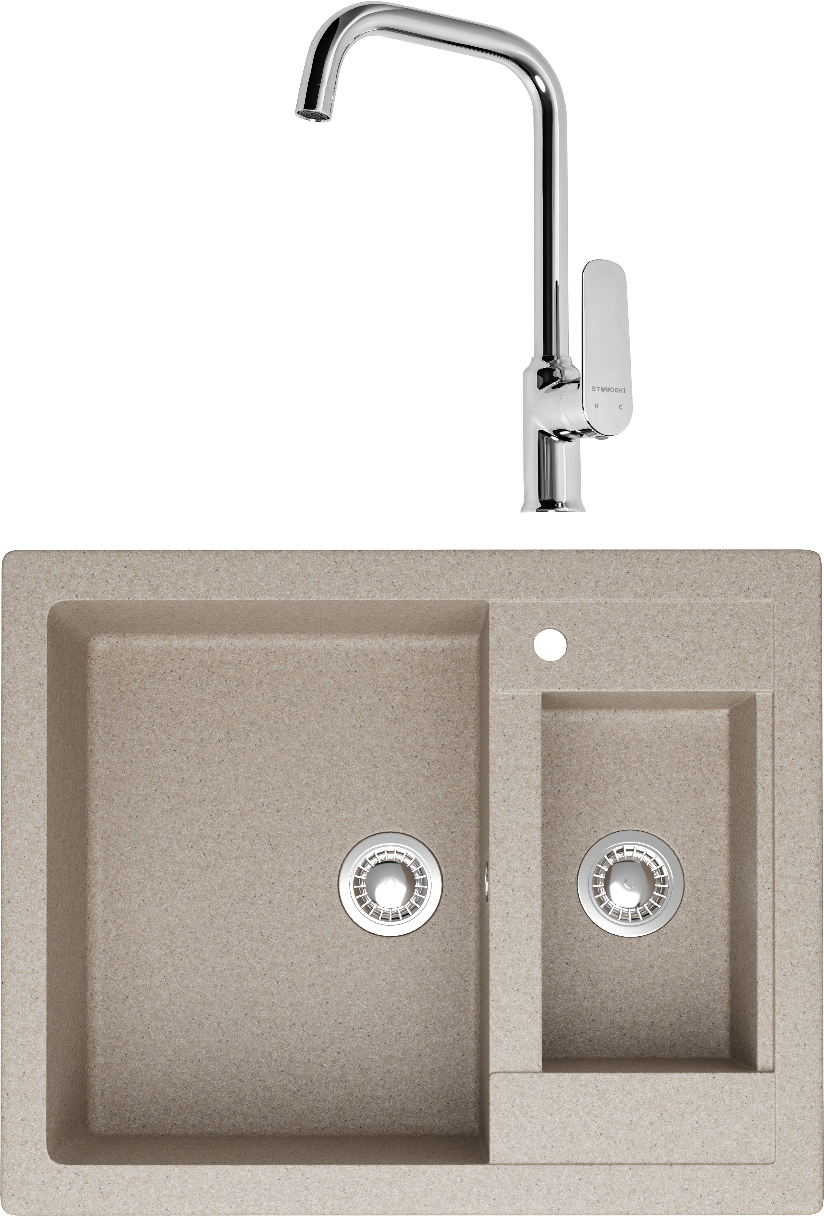 Комплект Мойка Domaci Болонья М-19-004, песочная + Смеситель STWORKI WFD04005GA
