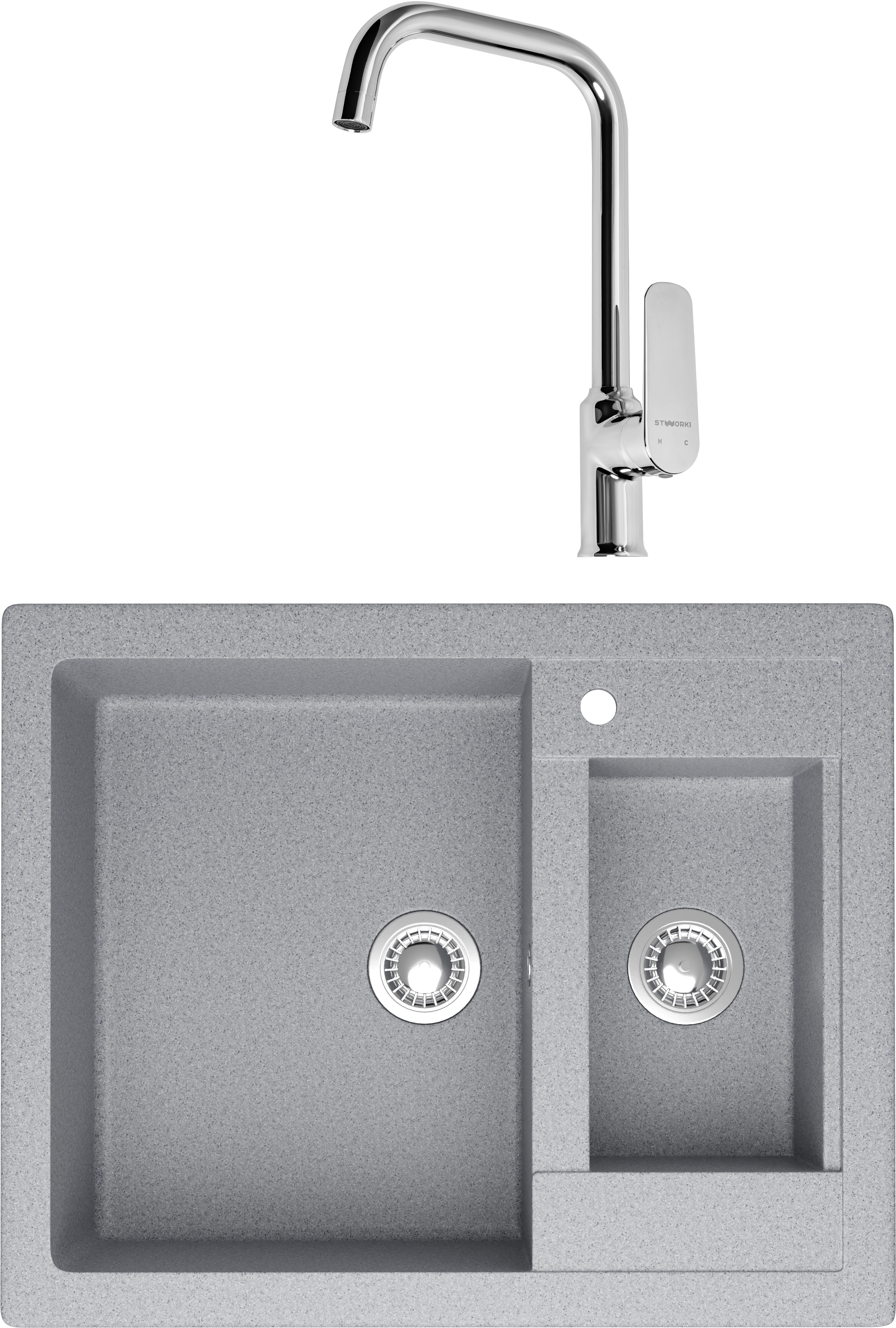 Комплект Мойка Domaci Болонья М-19-005, серая + Смеситель STWORKI WFD04005GA