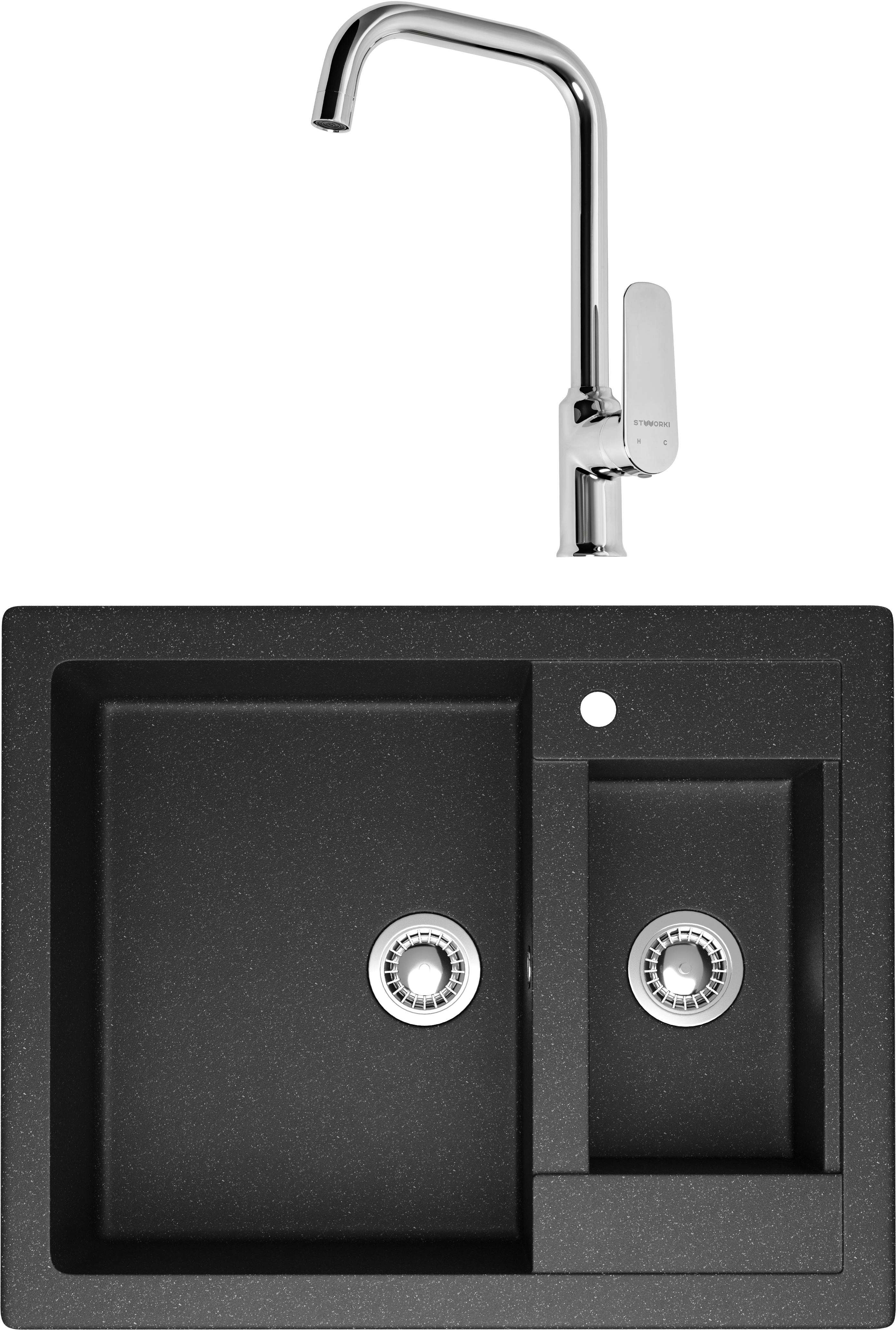 Комплект Мойка Domaci Болонья М-19-007, антрацит + Смеситель STWORKI WFD04005GA