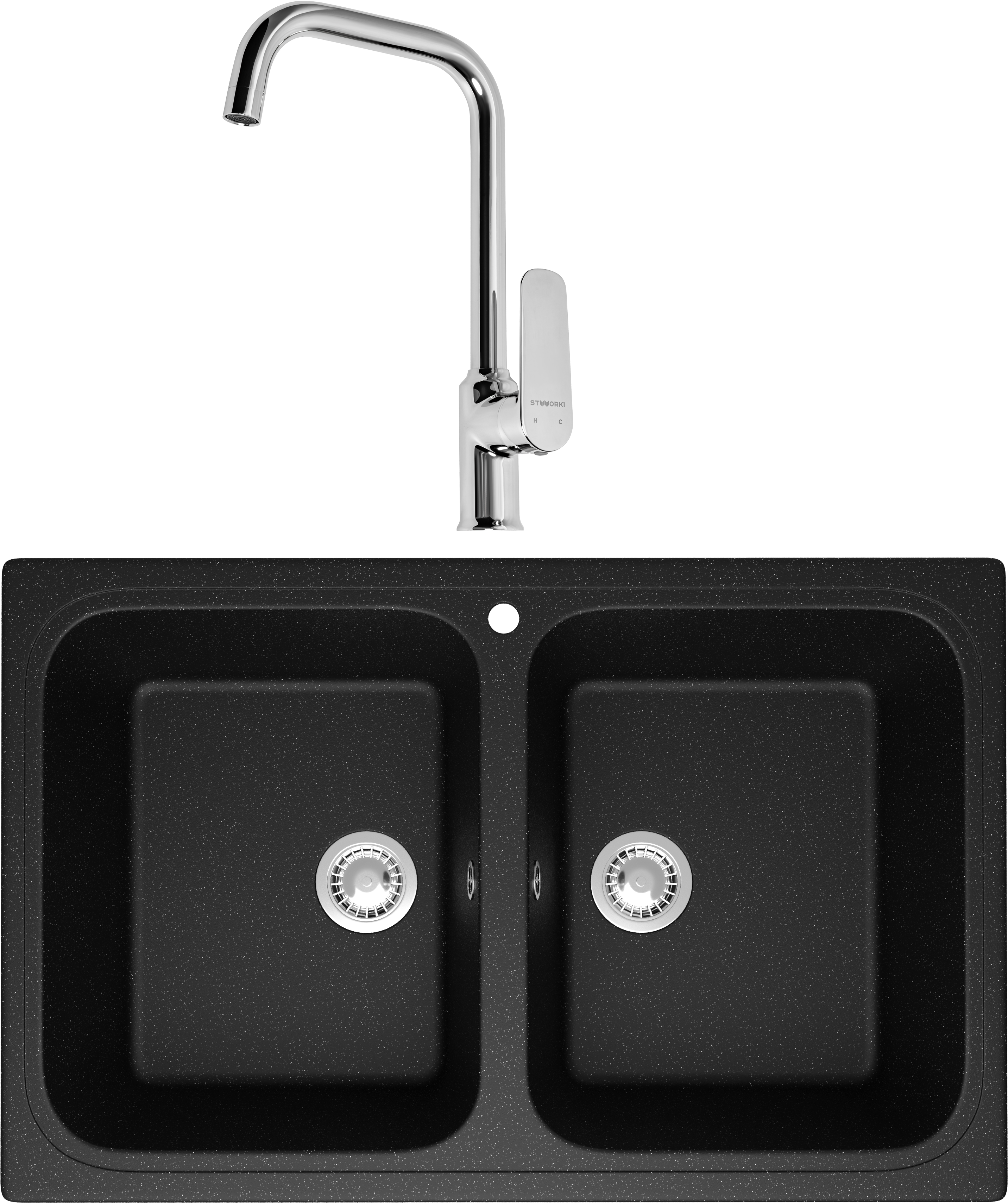 Комплект Мойка Domaci Болонья М-20-002, черная + Смеситель STWORKI WFD04005GA