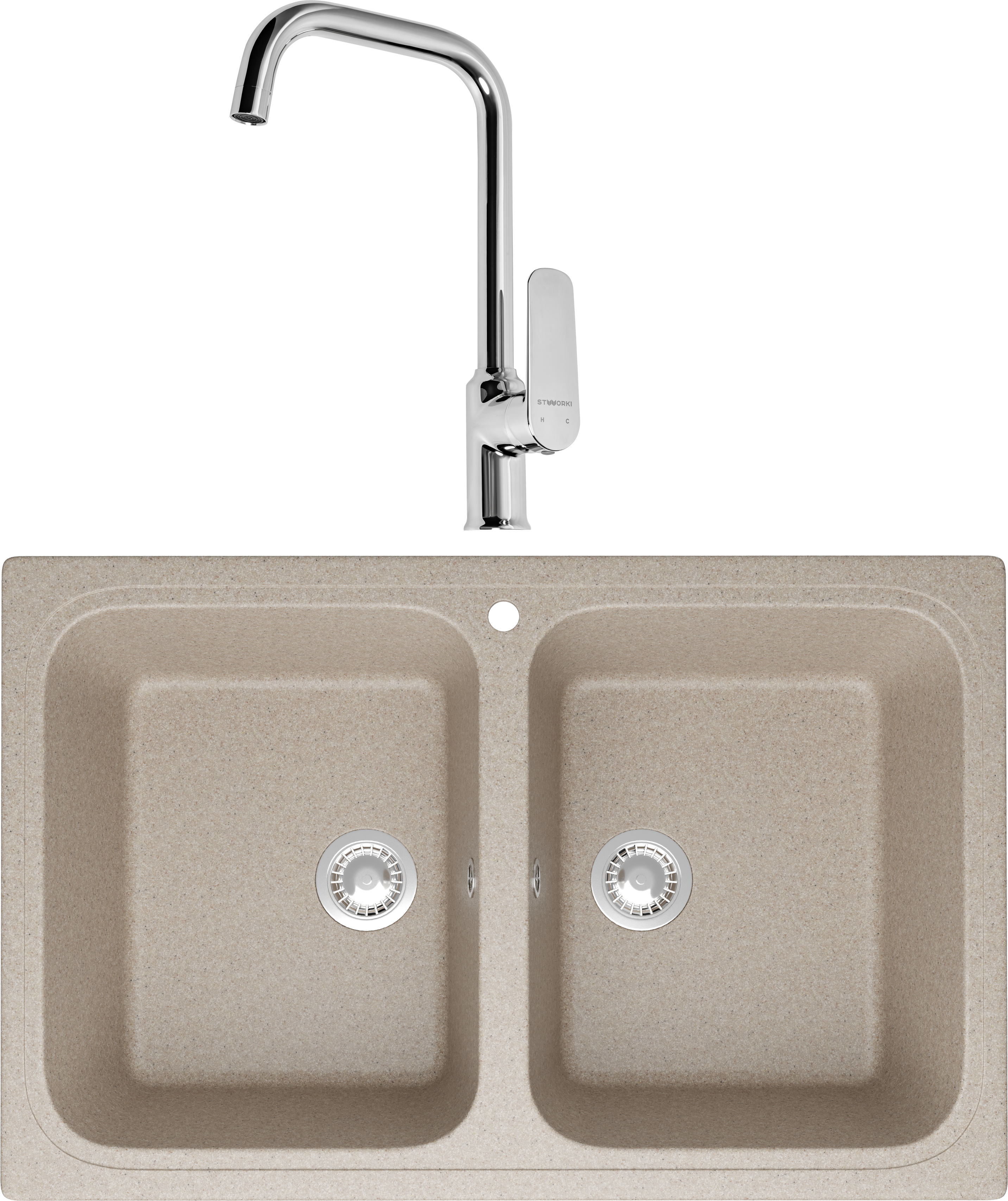 Комплект Мойка Domaci Болонья М-20-004, песочная + Смеситель STWORKI WFD04005GA