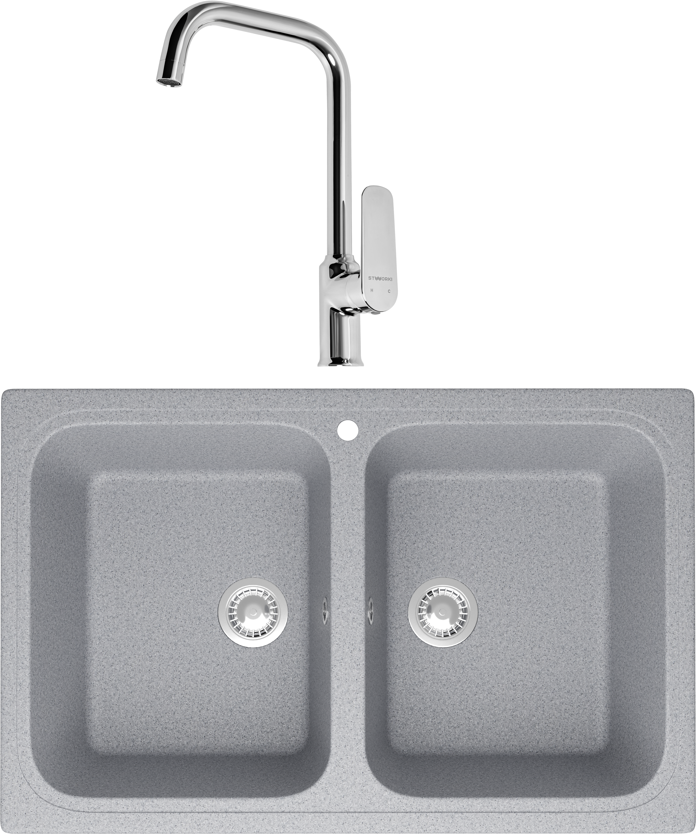 Комплект Мойка Domaci Болонья М-20-005, серая + Смеситель STWORKI WFD04005GA