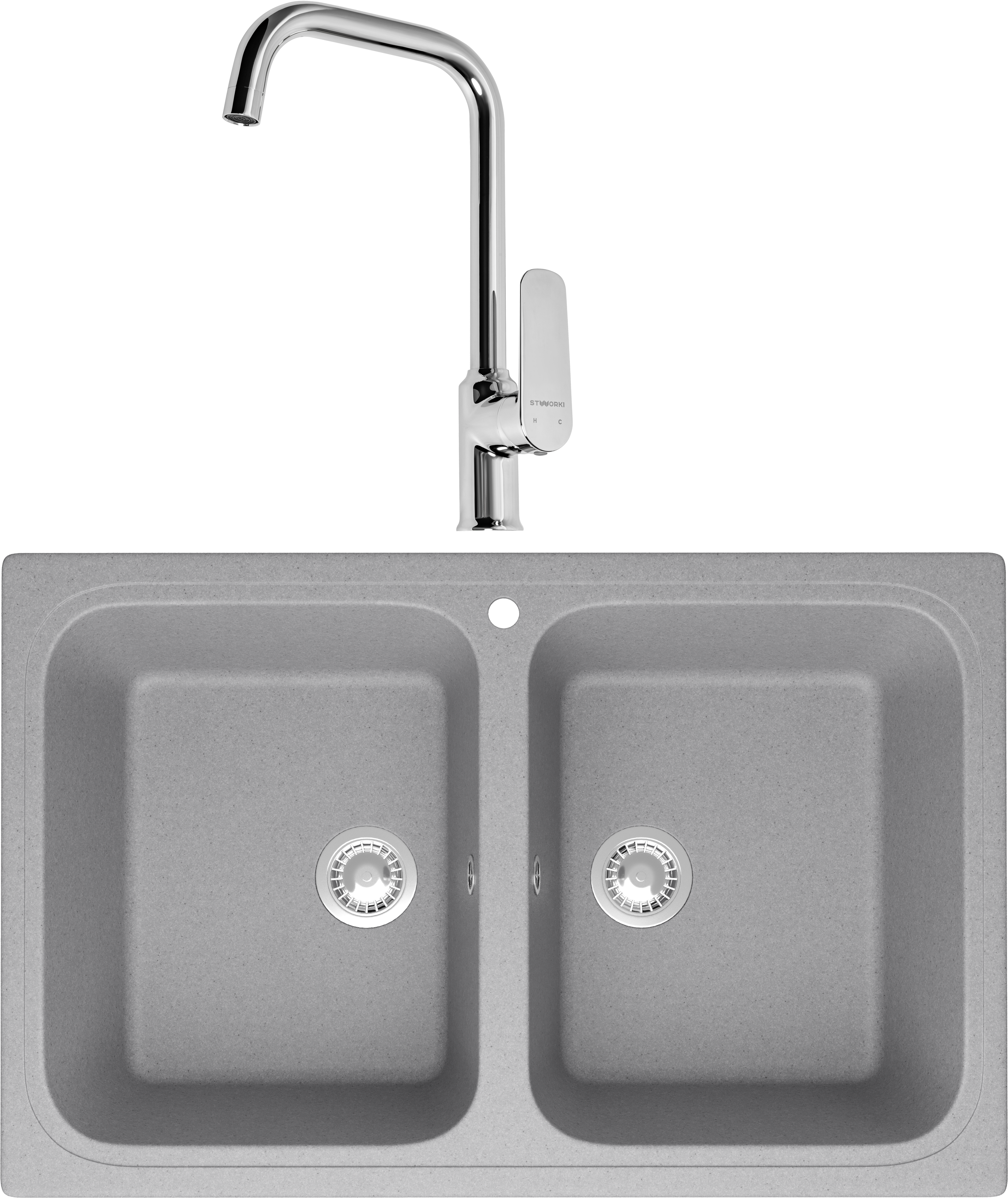 Комплект Мойка Domaci Болонья М-20-006, светло-серая + Смеситель STWORKI WFD04005GA