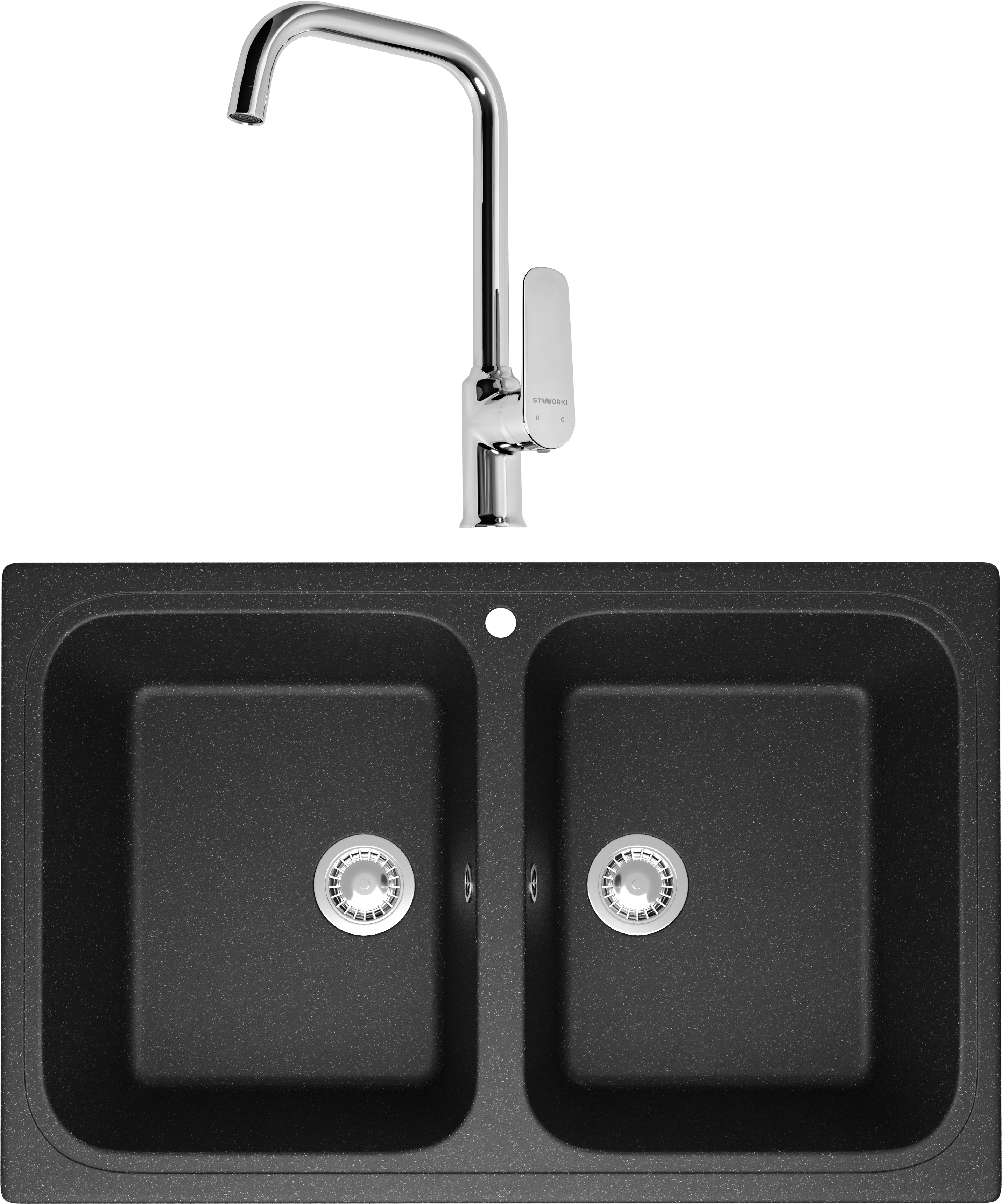 Комплект Мойка Domaci Болонья М-20-007, антрацит + Смеситель STWORKI WFD04005GA