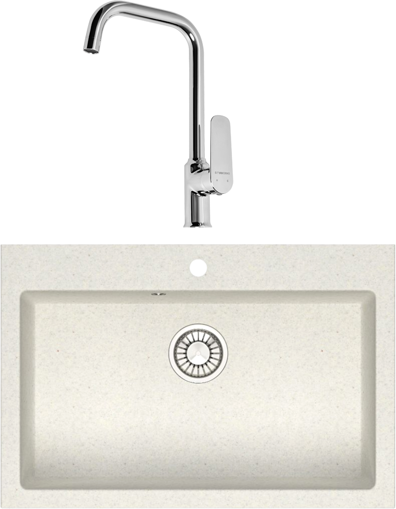 Комплект Мойка Domaci Болонья М-39-001, белая + Смеситель STWORKI WFD04005GA