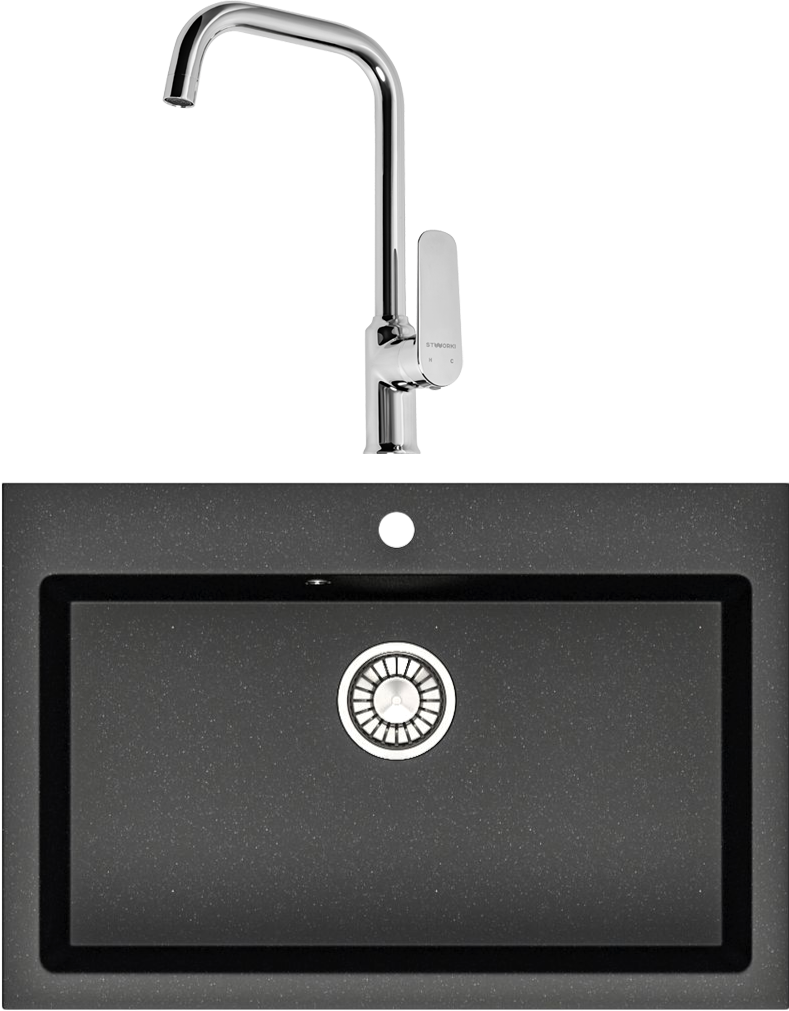 Комплект Мойка Domaci Болонья М-39-002, черная + Смеситель STWORKI WFD04005GA