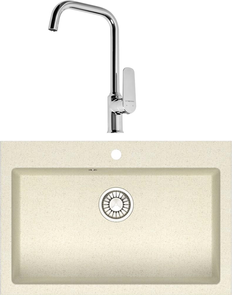 Комплект Мойка Domaci Болонья М-39-003, бежевая + Смеситель STWORKI WFD04005GA