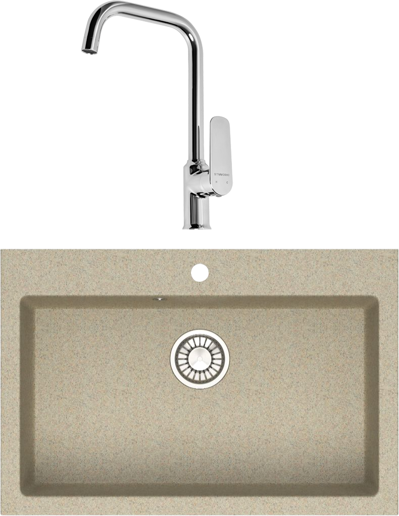 Комплект Мойка Domaci Болонья М-39-004, песочная + Смеситель STWORKI WFD04005GA