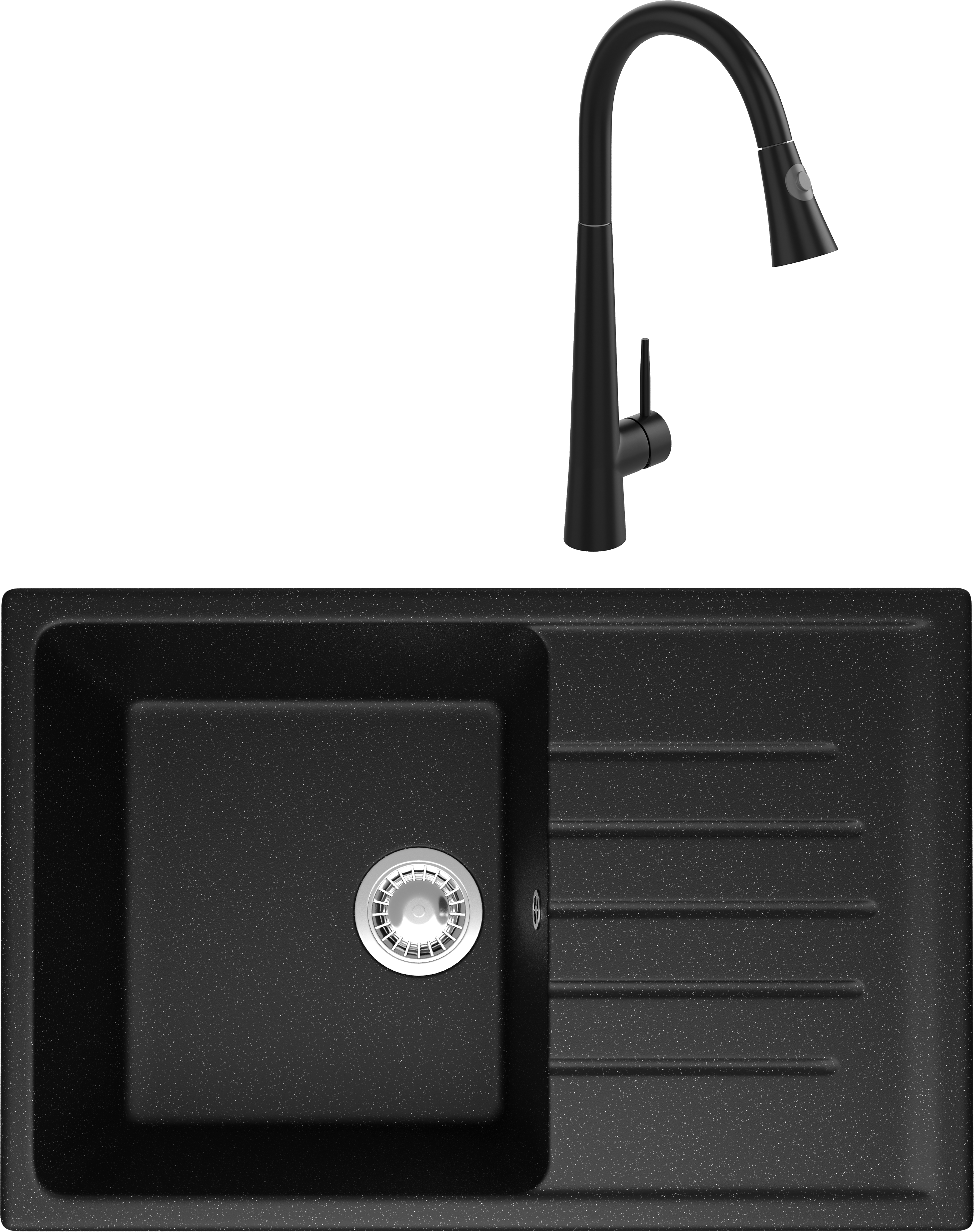 Комплект Мойка Domaci Болонья М-16-002, черная + Смеситель Ливорно WFD04098, черный