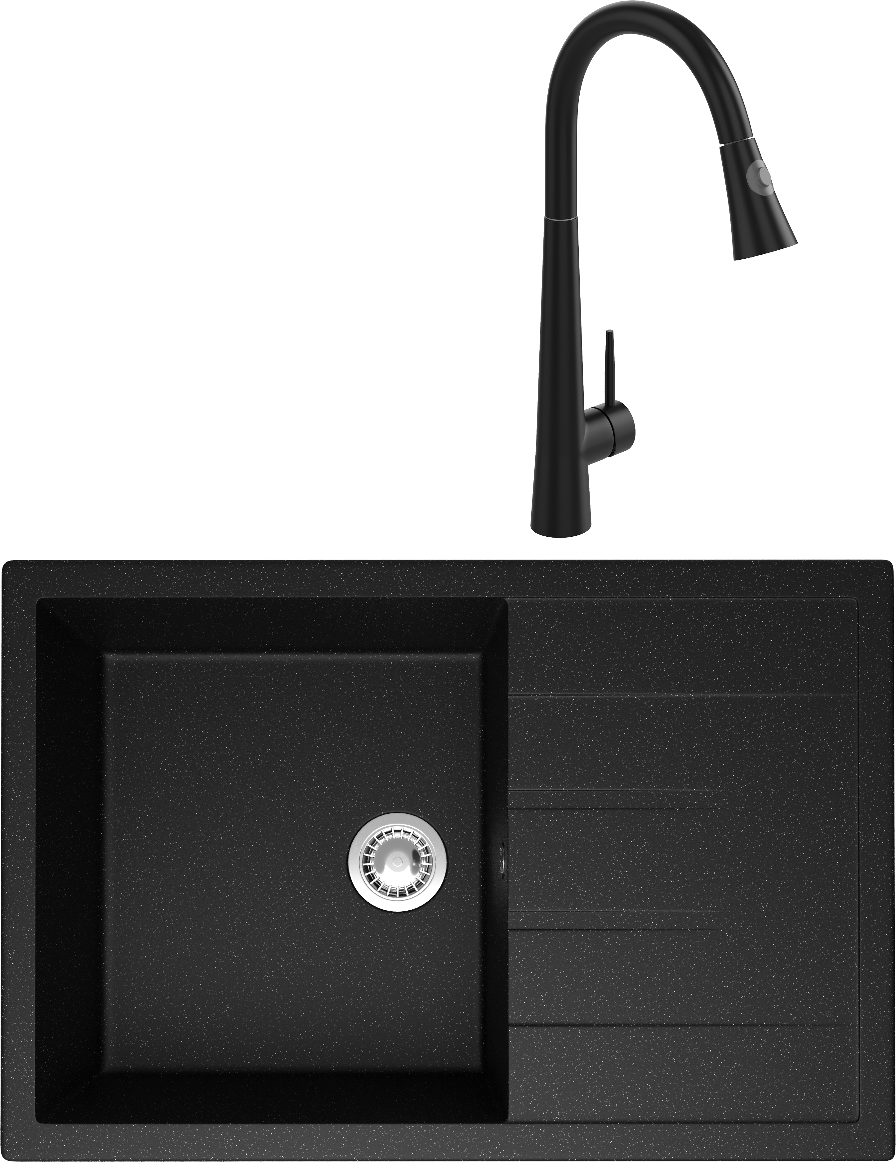 Комплект Мойка Domaci Болонья М-161-002, черная + Смеситель Ливорно WFD04098, черный