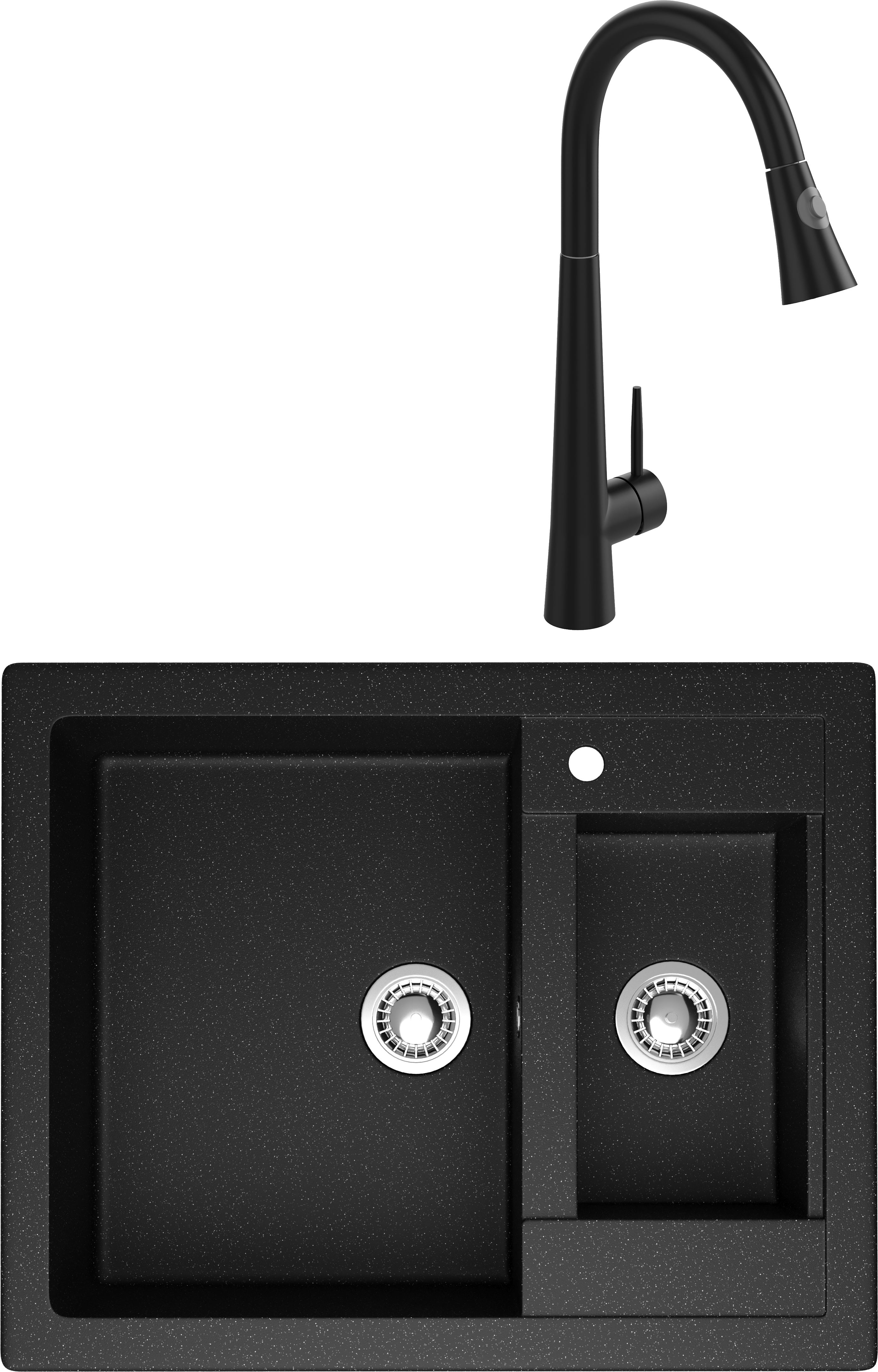 Комплект Мойка Domaci Болонья М-19-002, черная + Смеситель Ливорно WFD04098, черный