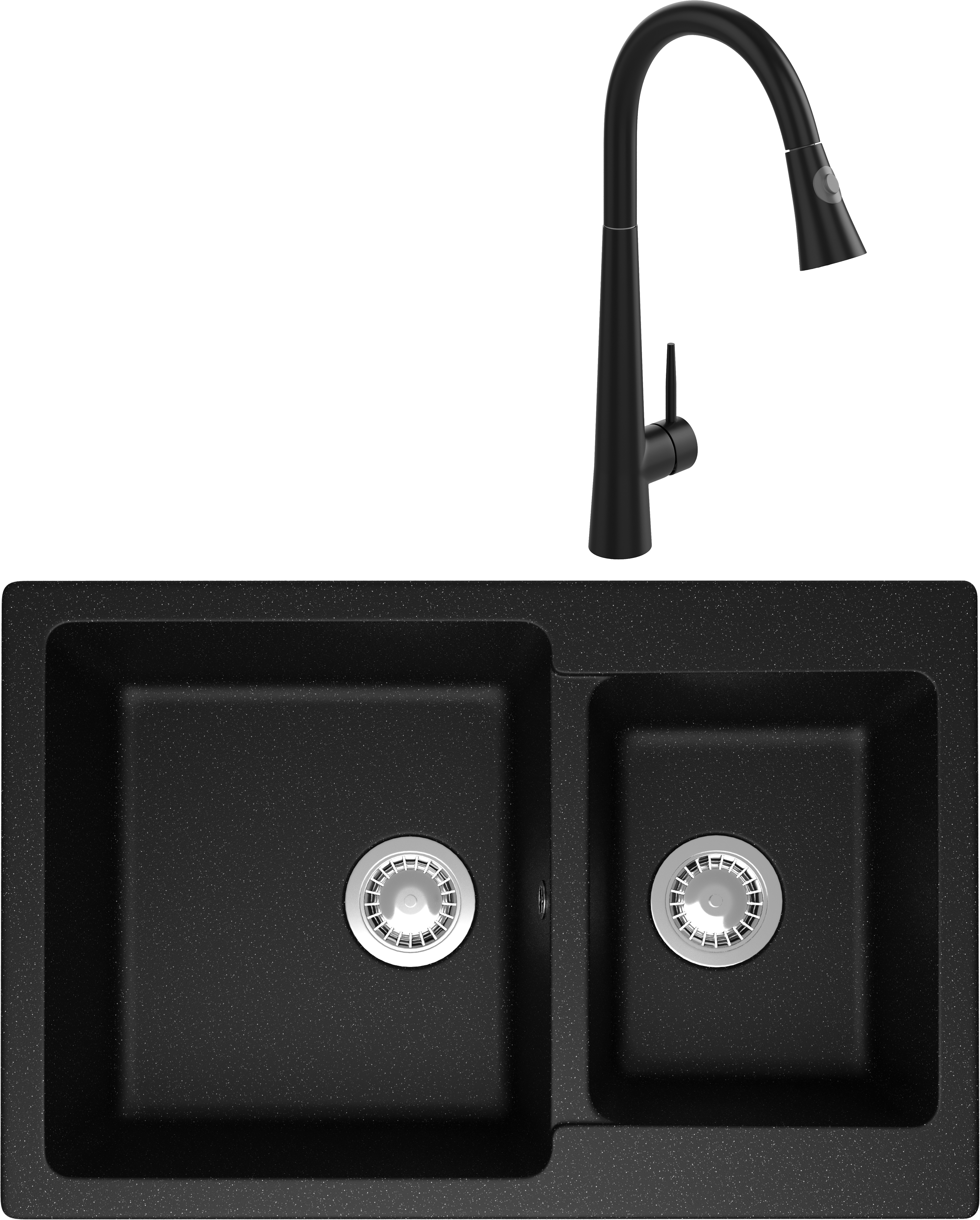 Комплект Мойка Domaci Болонья М-191-002, черная + Смеситель Ливорно WFD04098, черный