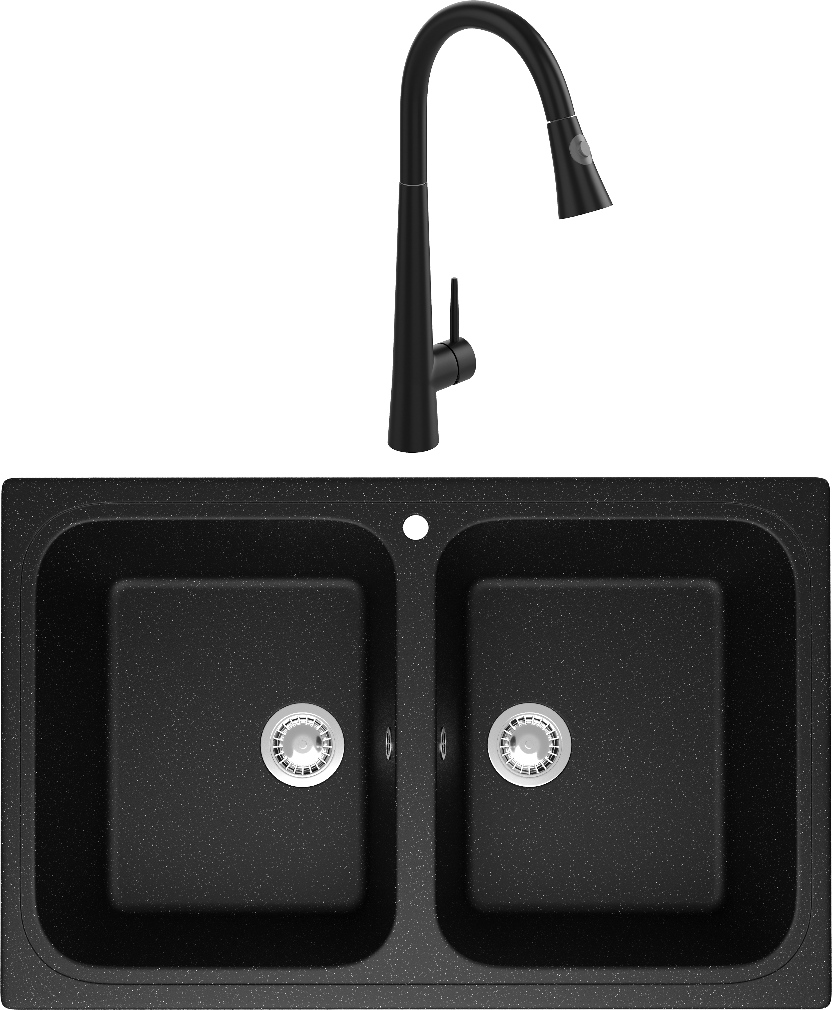 Комплект Мойка Domaci Болонья М-20-002, черная + Смеситель Ливорно WFD04098, черный
