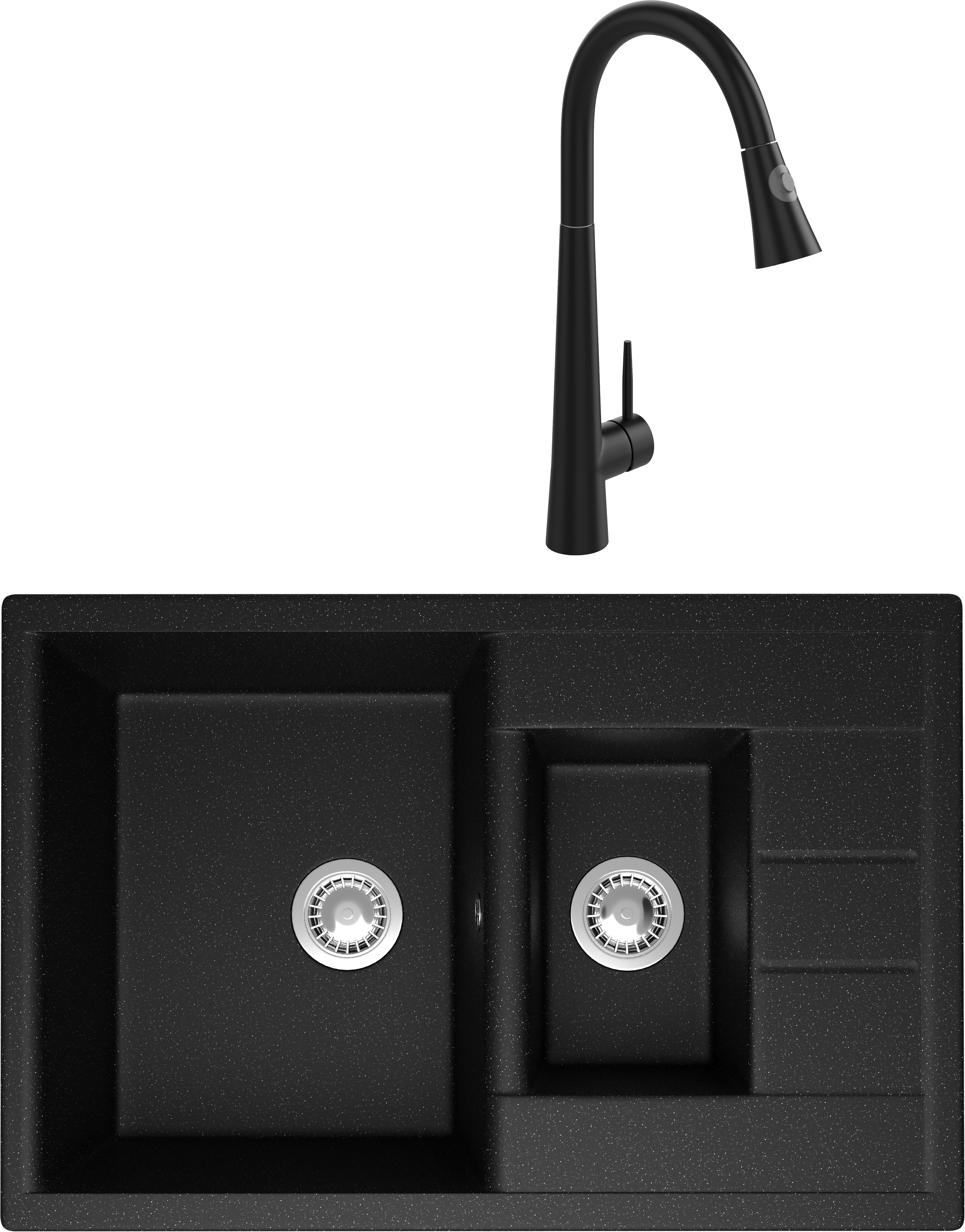 Комплект Мойка Domaci Болонья М-210-002, черная + Смеситель Ливорно WFD04098, черный