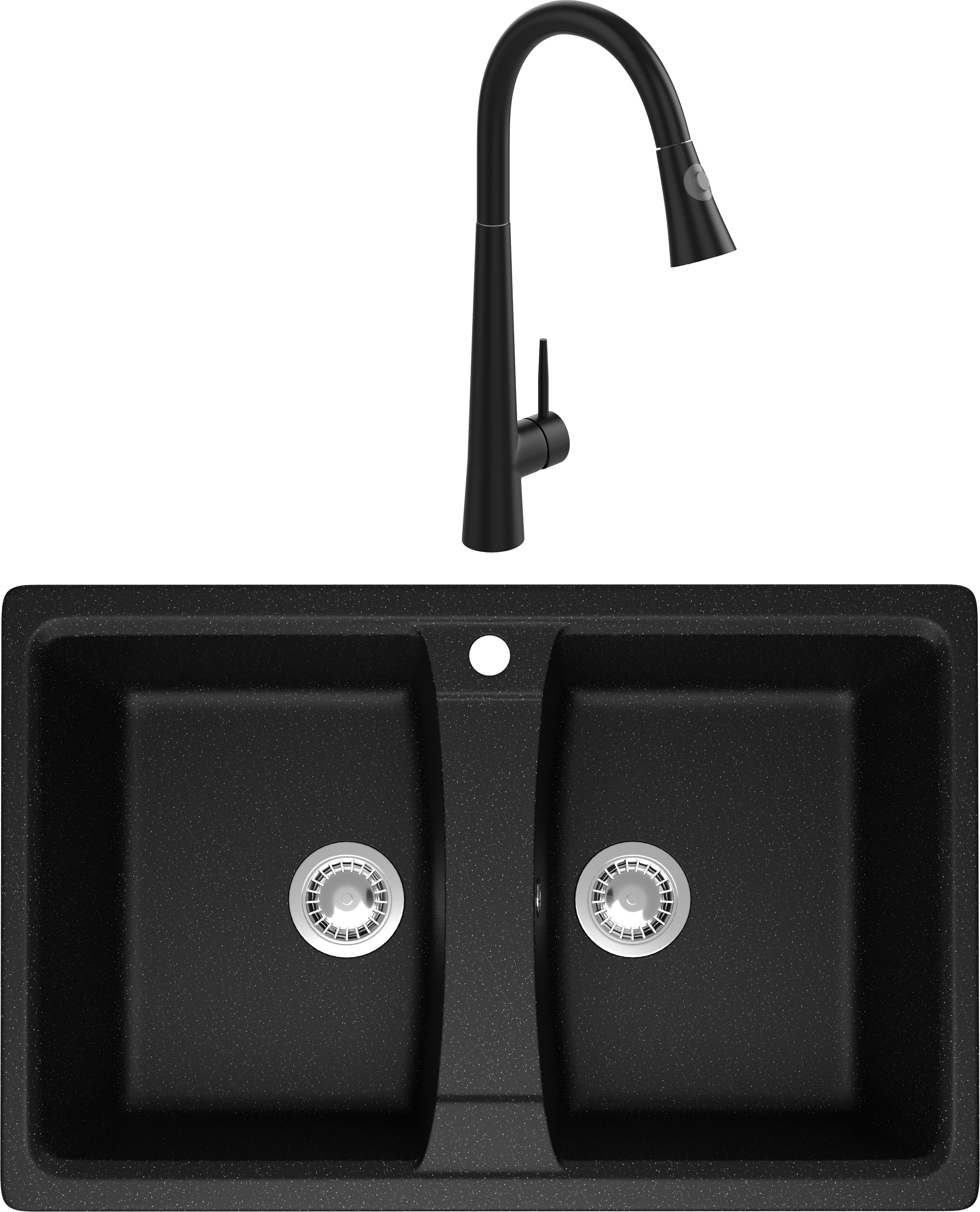 Комплект Мойка Domaci Болонья М-26-002, черная + Смеситель Ливорно WFD04098, черный
