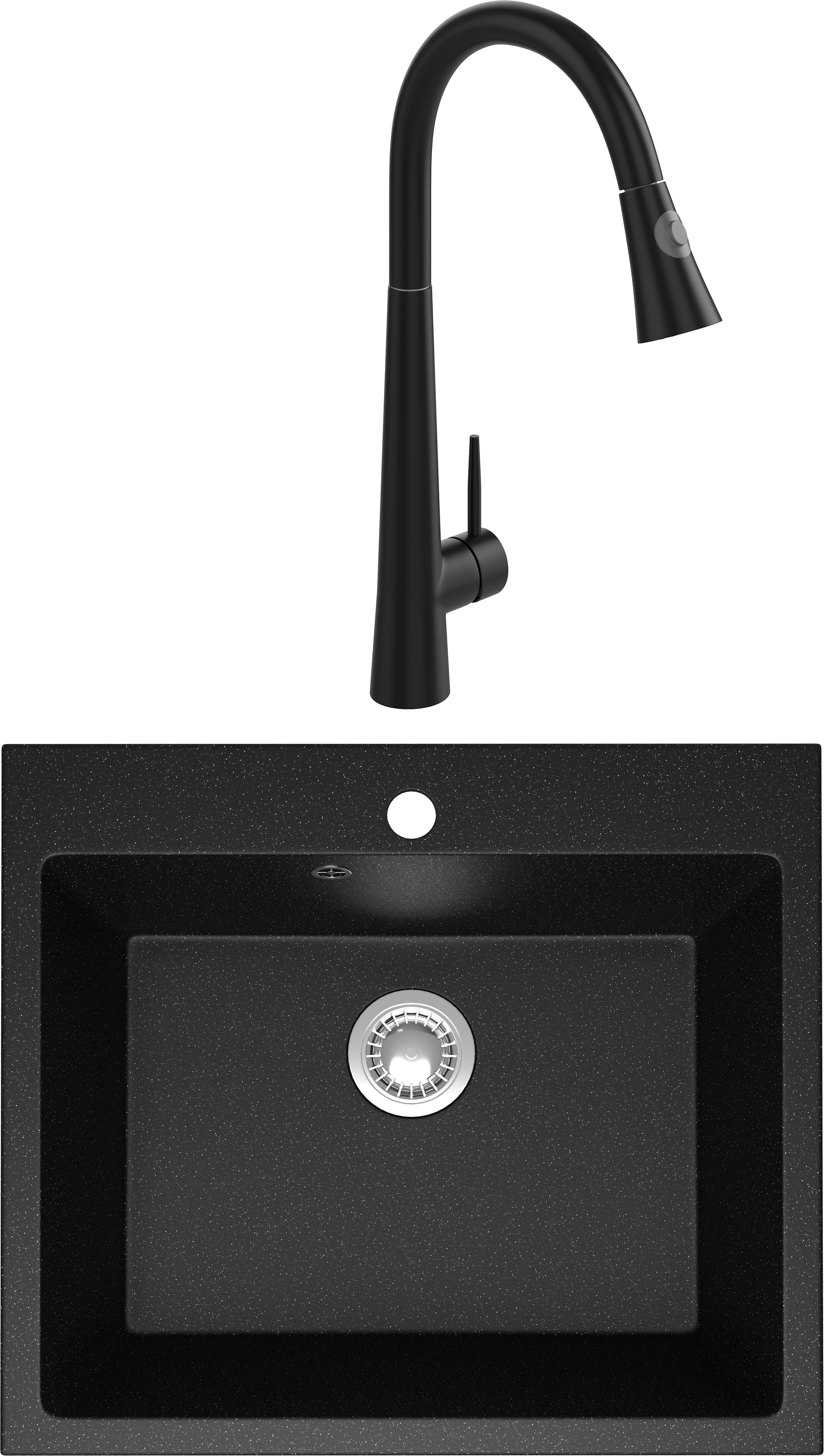 Комплект Мойка Domaci Болонья М-44-002, черная + Смеситель Ливорно WFD04098, черный