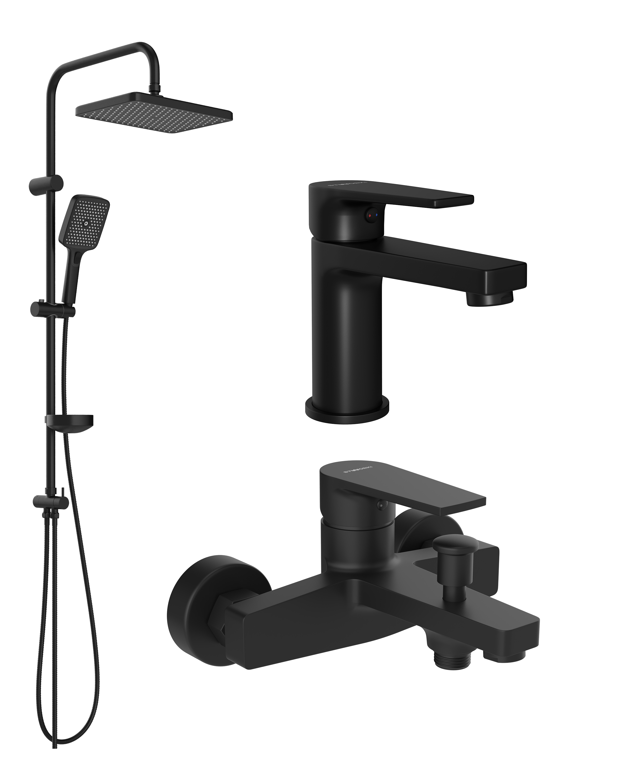 Комплект для ванной Смеситель STWORKI Берген S21010BK + Стойка Вестерос S26180BK + Смеситель S21100BK