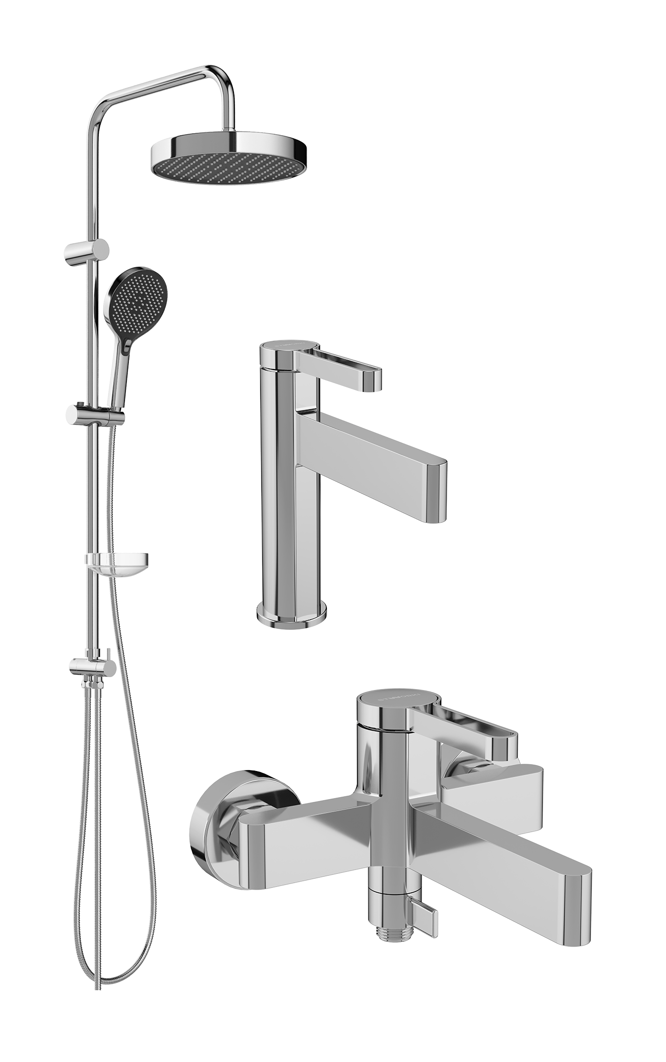 Комплект для ванной Смеситель STWORKI Лександ S09010CR + Стойка Молде S23180CR + Смеситель S09100CR