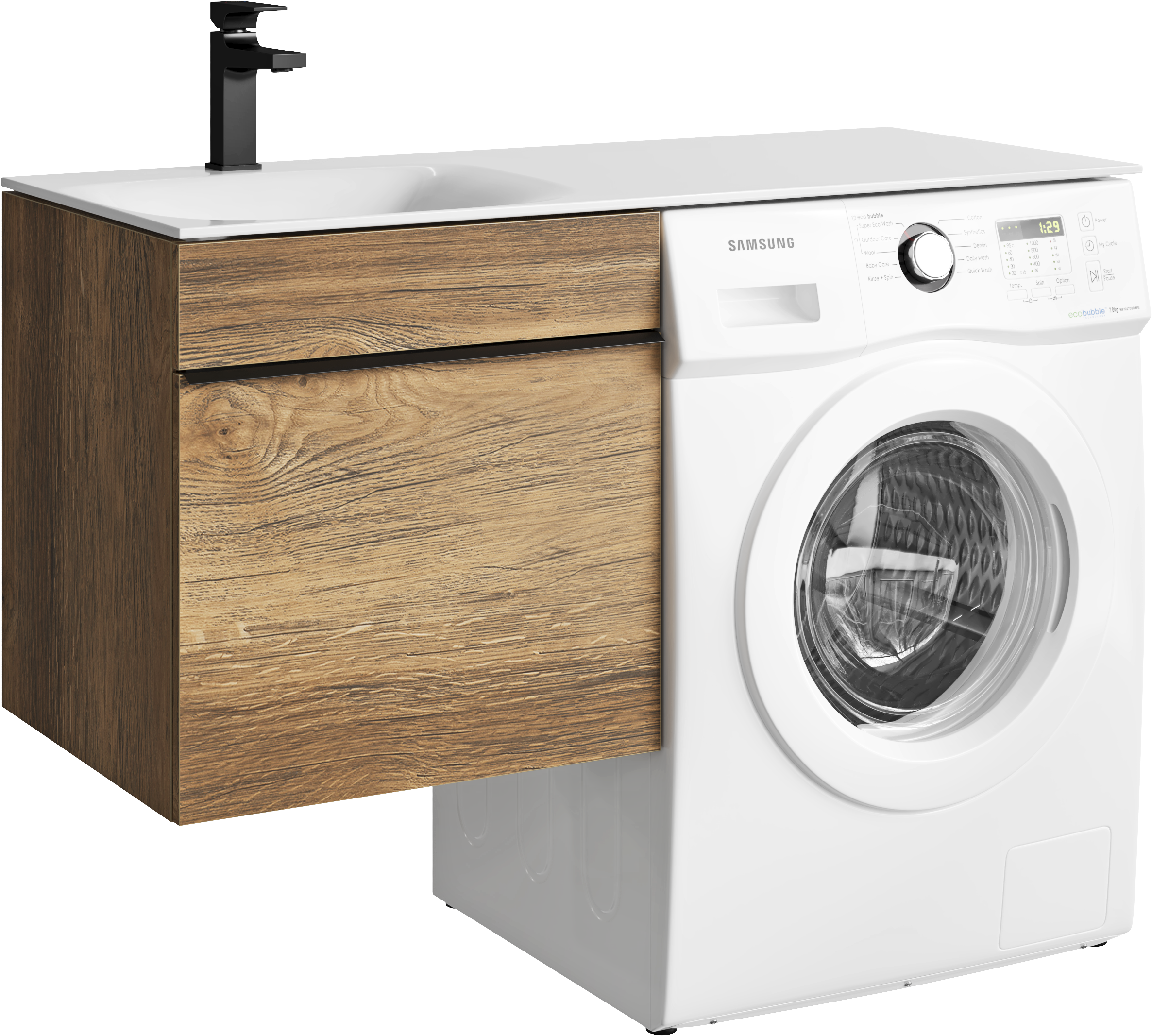 Тумба с раковиной Aqwella Терра 53 L подвесная, под стиральную машину, дуб балтийский