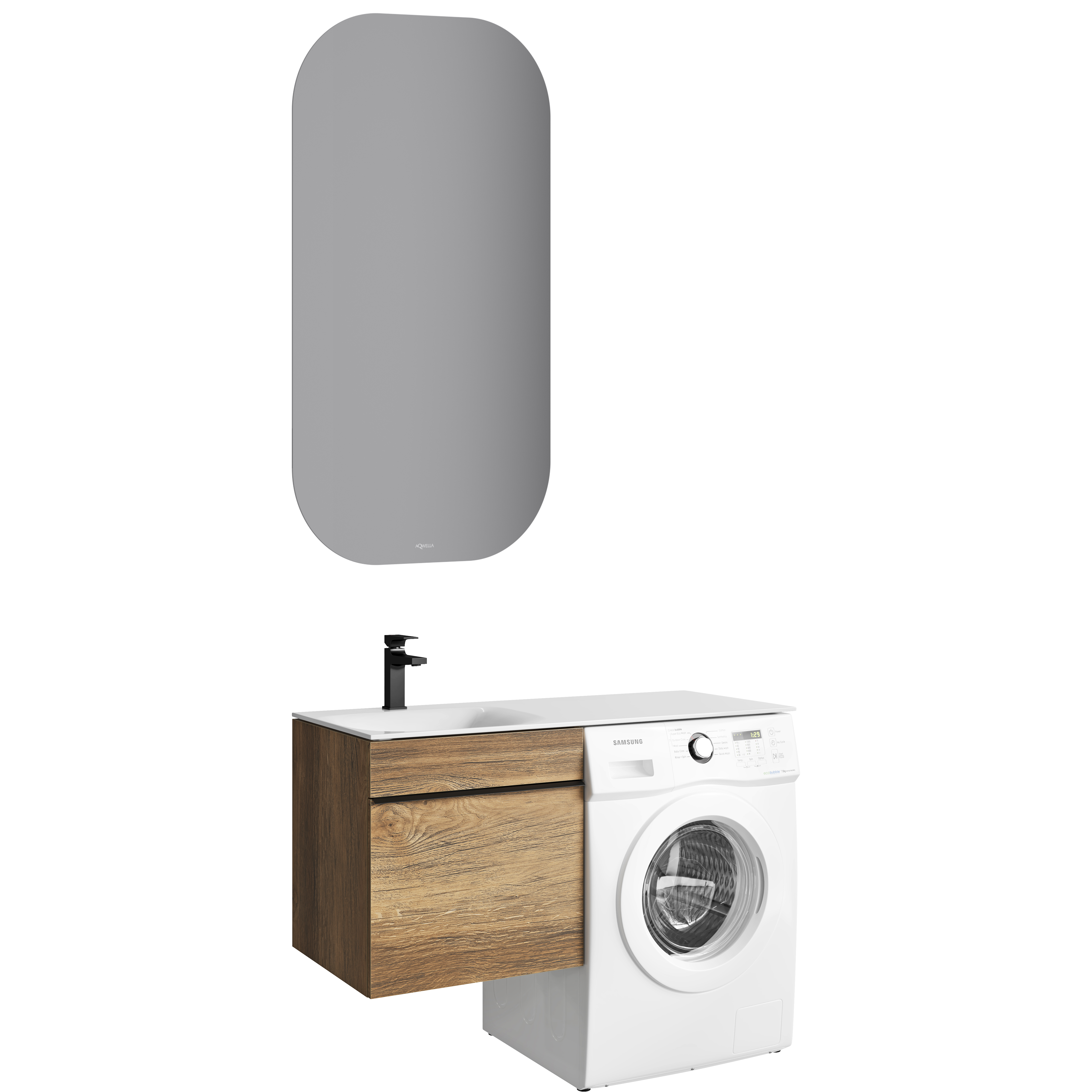 Мебель для ванной комнаты Aqwella Терра 53 L подвесная, под стиральную машину, дуб балтийский