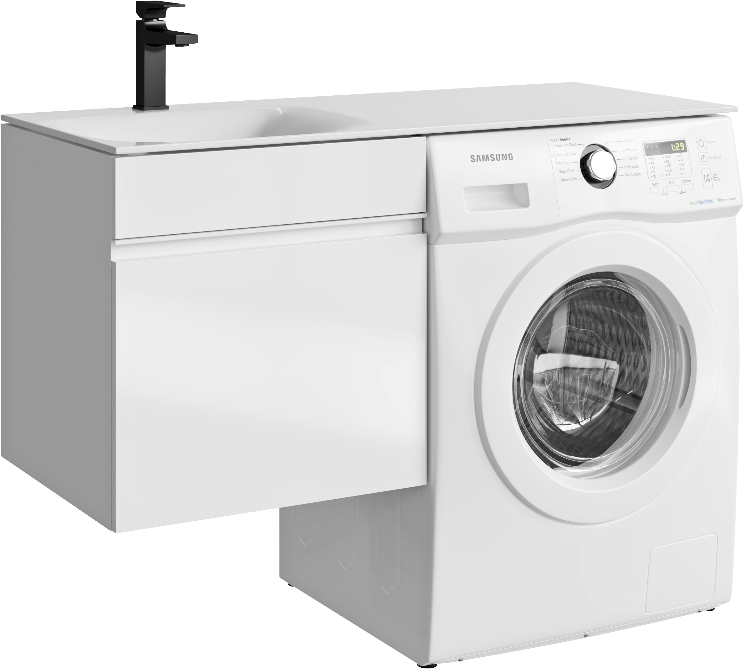 Тумба с раковиной Aqwella Дуэт 53 L подвесная, под стиральную машину, белая