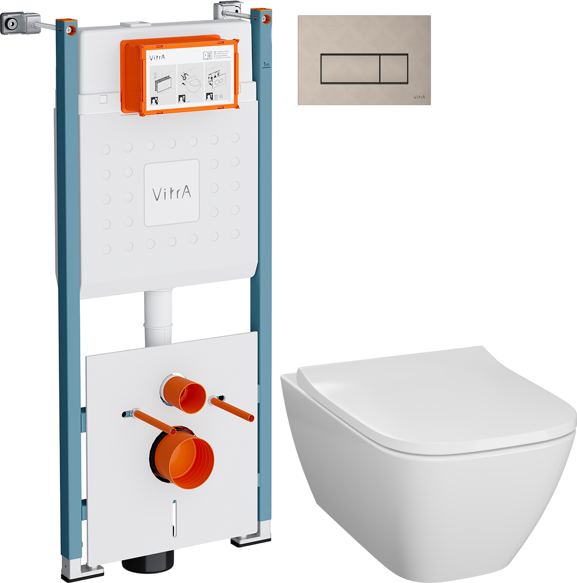 Комплект 3 в 1 Унитаз подвесной Geberit Smyle Square 500.683.01.1 + Инсталляция VitrA V-Fix Core 732-5800-01PV + Кнопка Root Square 740-2395 цвет никель