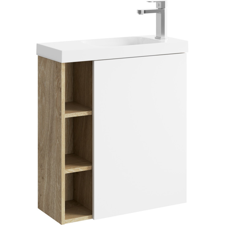 Тумба с раковиной Aqwella Alba 60 R, подвесная, дуб давос, матовая белая