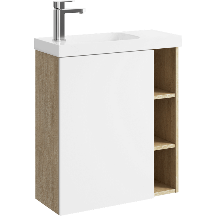 Тумба с раковиной Aqwella Alba 60 L, подвесная, дуб давос, матовая белая