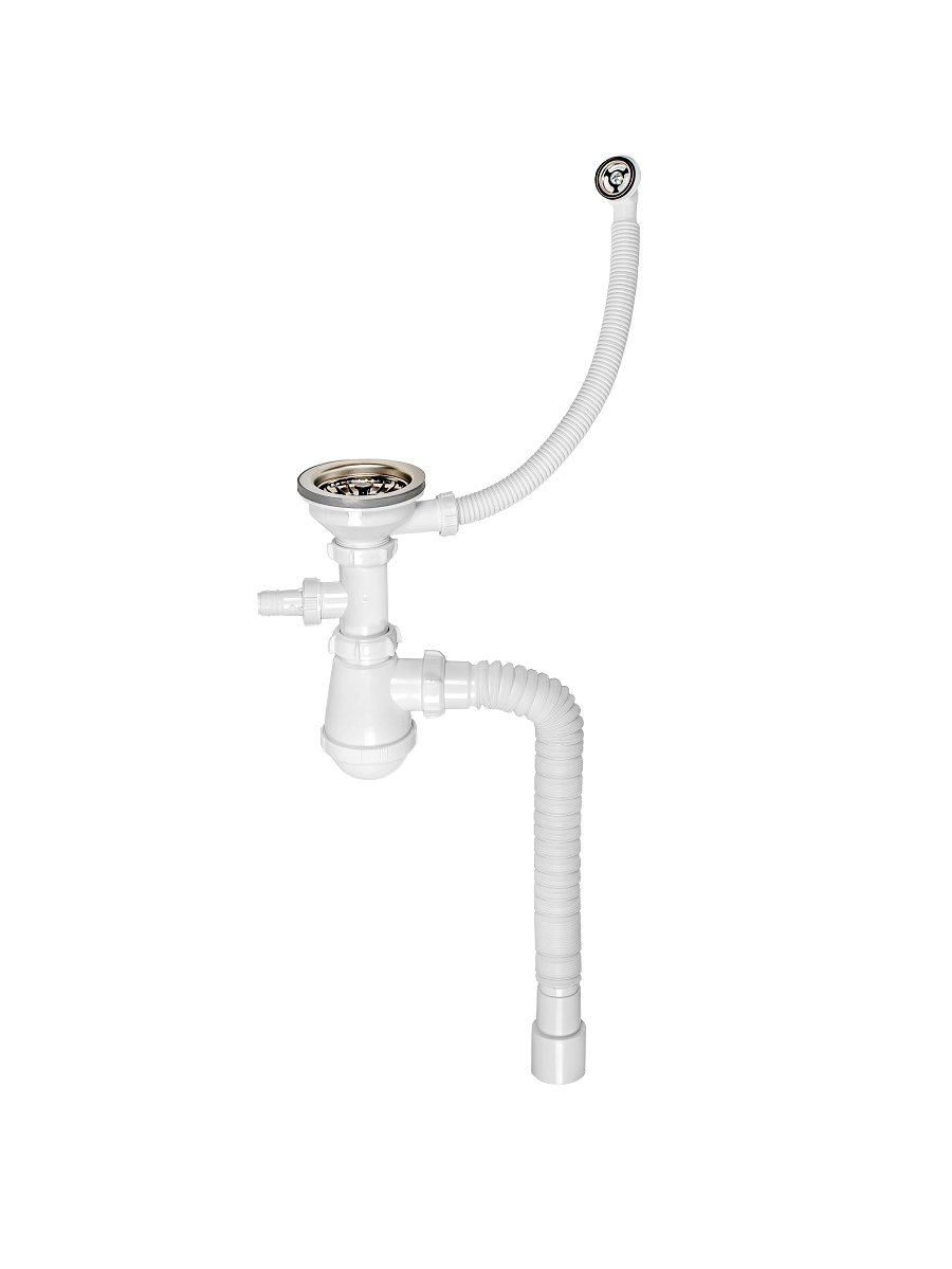 Сифон для мойки DIWO Мини 30770416 40 мм, бутылочный, глянцевый хром, нержавеющая сталь, с отводом для подключения бытовой техники