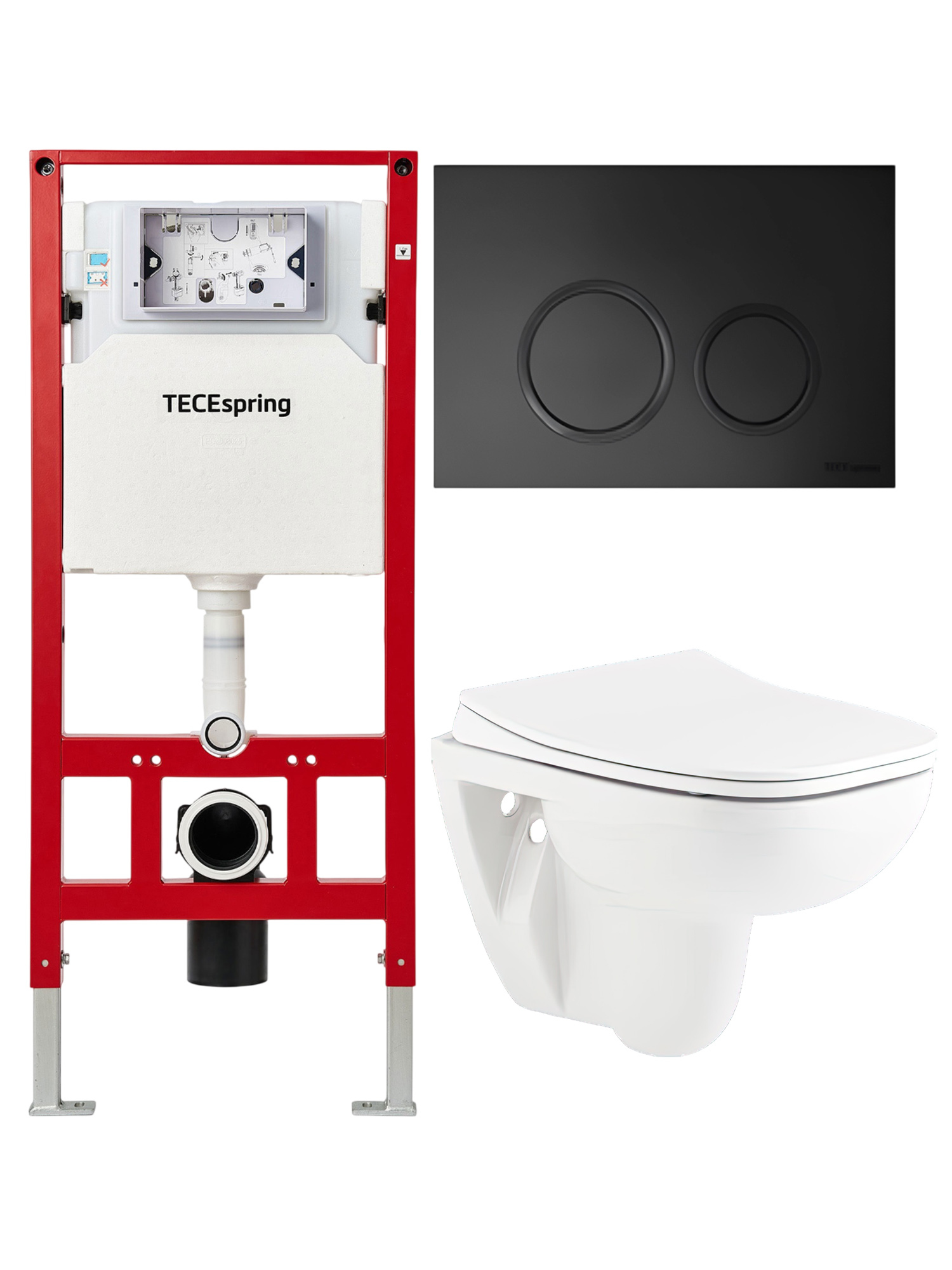 Комплект 3 в 1 Унитаз подвесной Seramiksan Petite A101002H + Сиденье AG50006 + Инсталляция с кнопкой TECE TECEspring S401104