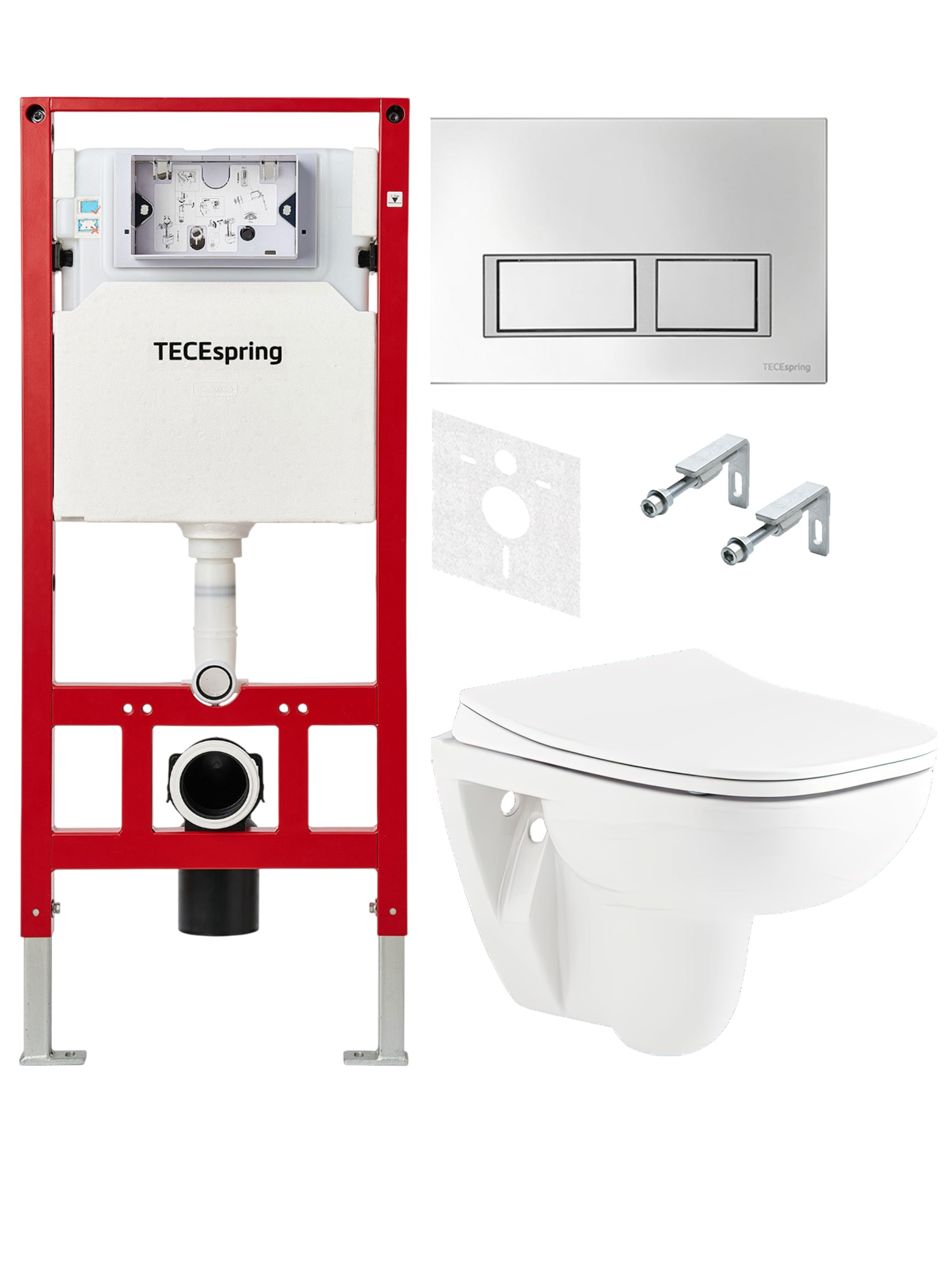 Комплект 3 в 1 Унитаз подвесной Seramiksan Petite A101002H + Сиденье AG50006, с микролифтом + Инсталляция с кнопкой TECEspring цвет хром