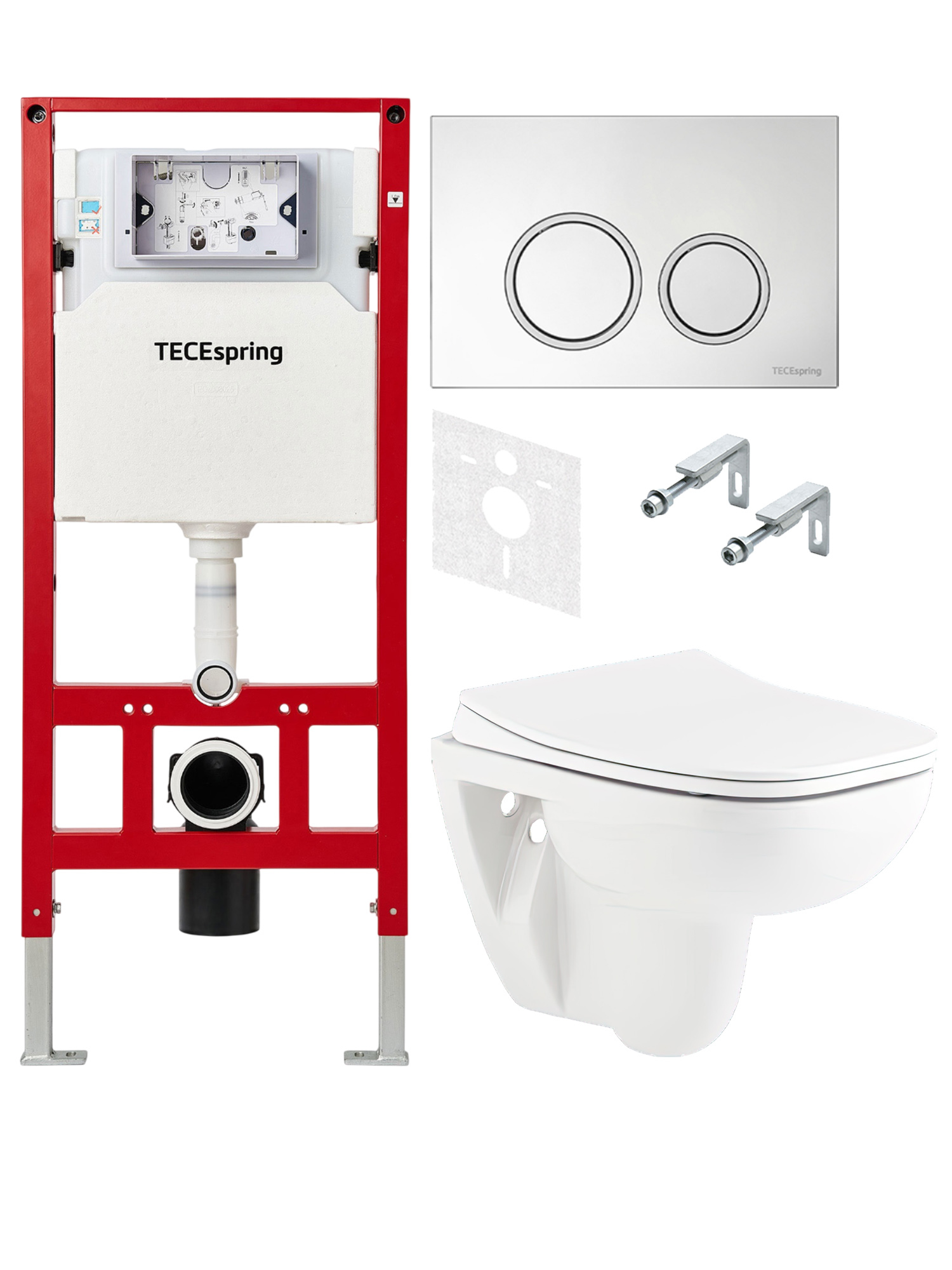 Комплект 3 в 1 Унитаз подвесной Seramiksan Petite A101002H + Сиденье AG50006 + Инсталляция с кнопкой TECE TECEspring S401101