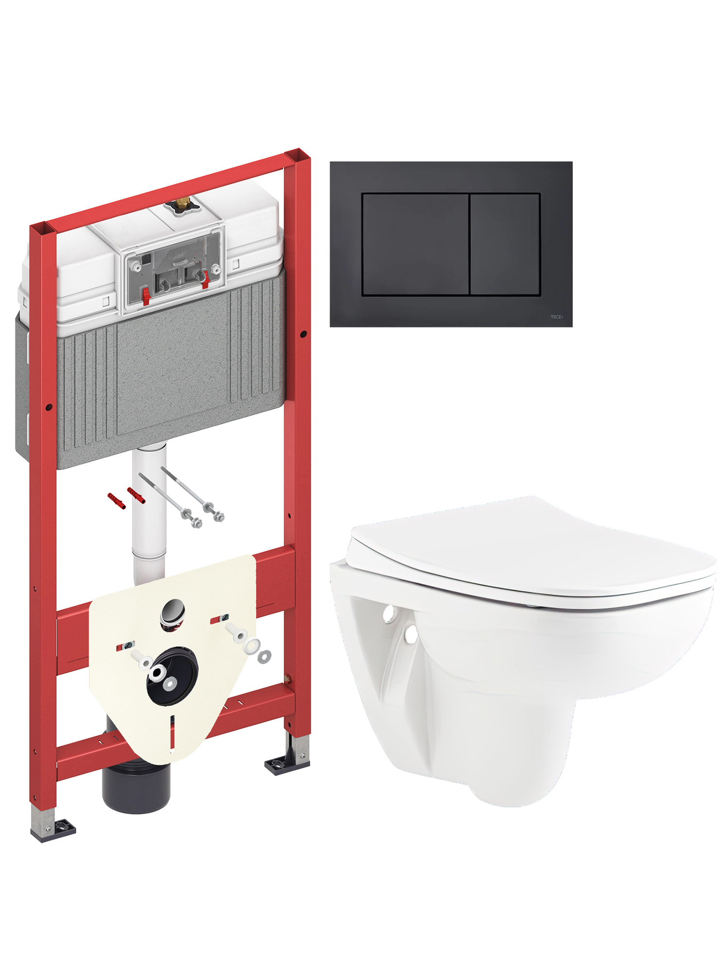 Комплект 3 в 1 Унитаз подвесной Seramiksan Petite A101002H + Сиденье AG50006, с микролифтом + Инсталляция с кнопкой TECE Now 9400414 цвет черный