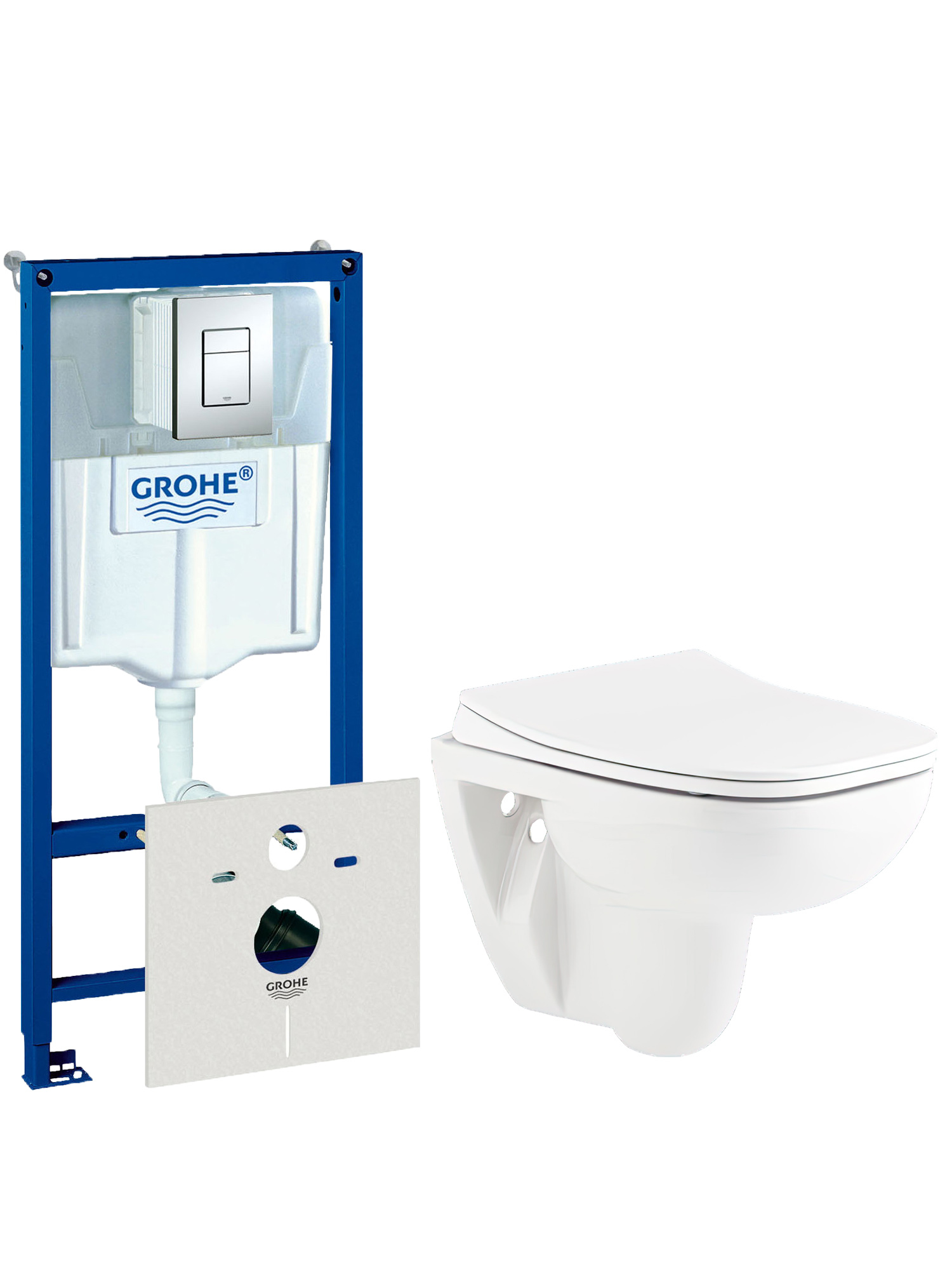 Комплект 3 в 1 Унитаз подвесной Seramiksan Petite A101002H + Сиденье AG50006, с микролифтом + Инсталляция с кнопкой Grohe Rapid SL 38775001 цвет хром