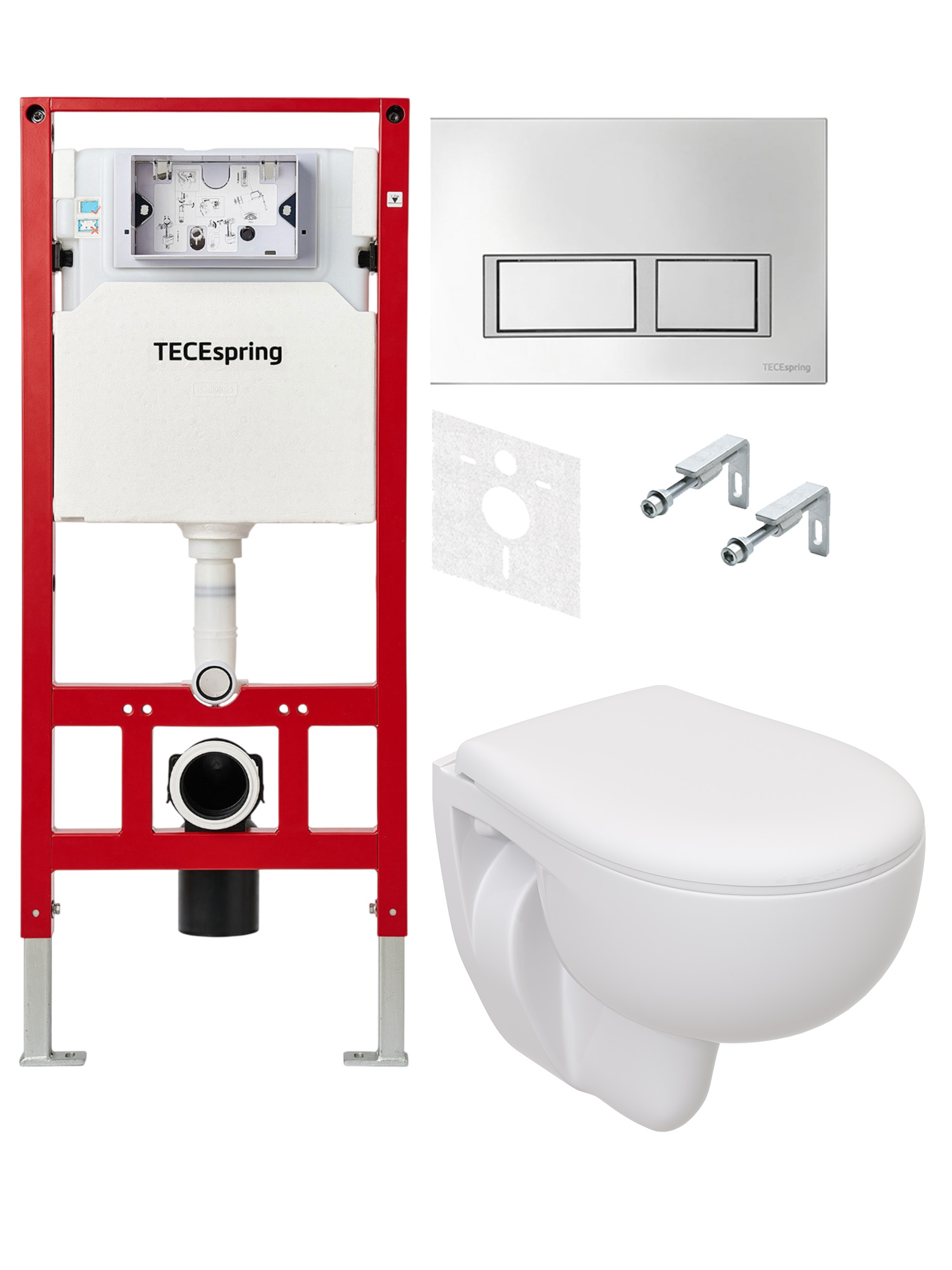 Комплект 3 в 1 Унитаз подвесной Seramiksan Natura A051041H + Сиденье AG50002 + Инсталляция с кнопкой TECEspring цвет хром