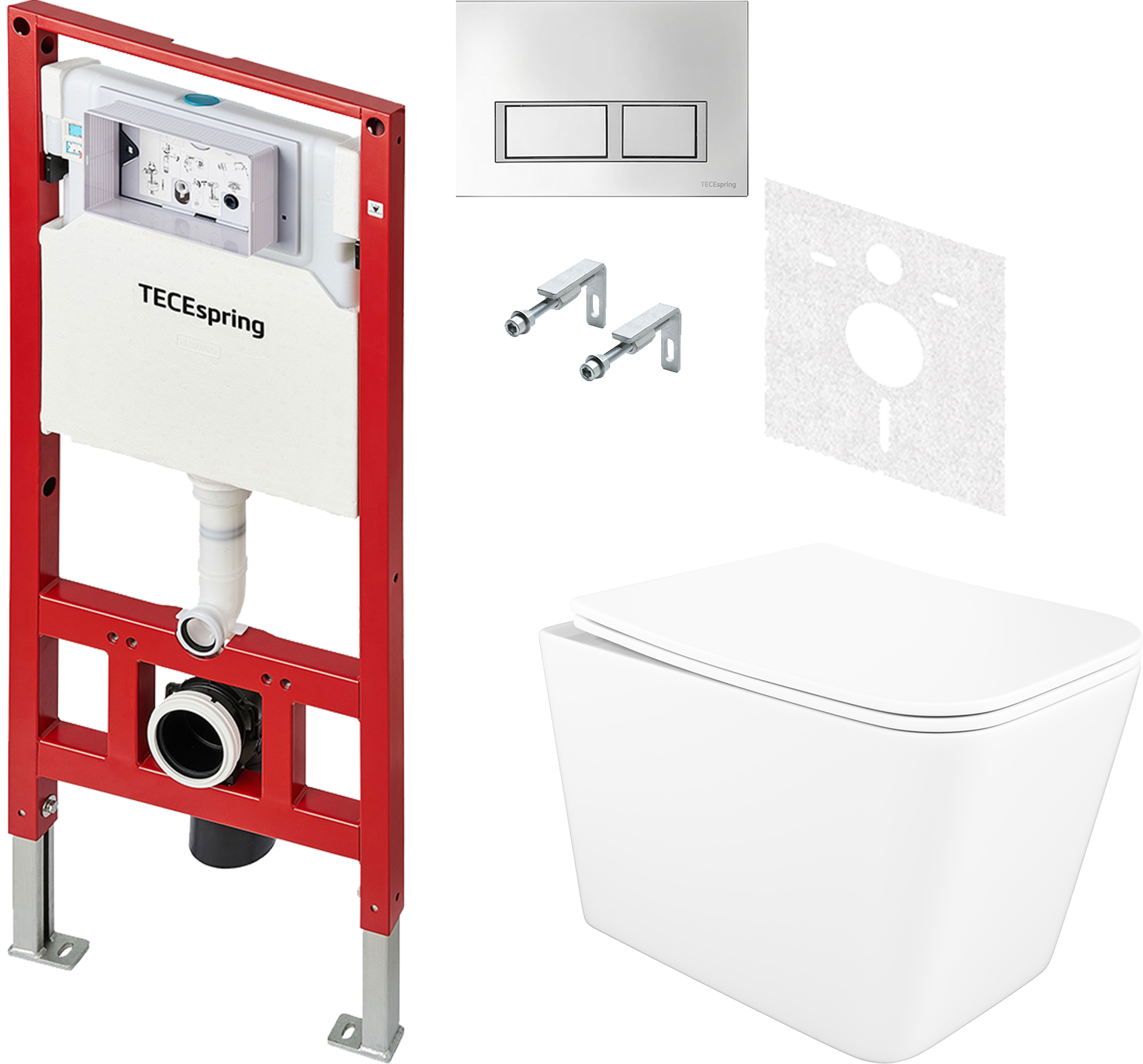 Комплект 5 в 1 Унитаз подвесной STWORKI Молде S23401WH + Инсталляция с кнопкой TECE TECEspring S401201 + Крышка-сиденье + Комплект шумоизоляции