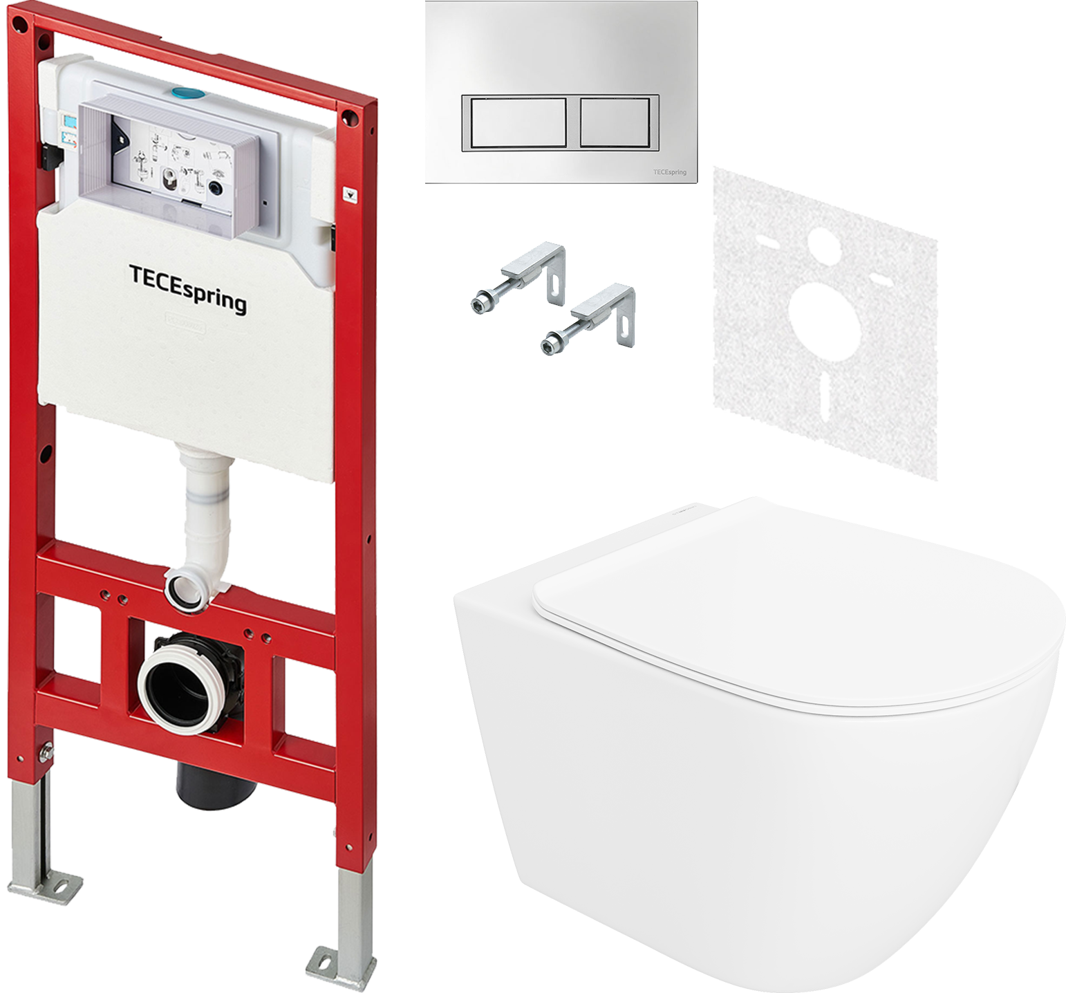 Комплект 5 в 1 Унитаз подвесной STWORKI Готланд S13401WH + Инсталляция с кнопкой TECE TECEspring S401201 + Крышка-сиденье + Комплект шумоизоляции