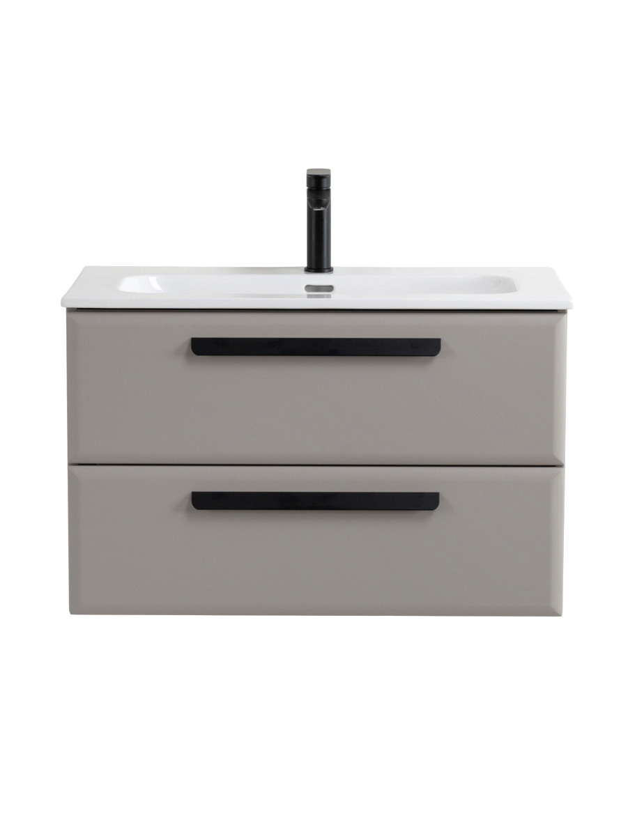 Тумба с раковиной Cezares Eco-Cer-N 80 серо-бежевая матовая, раковина CZR-8073-80, ручки матовые черные