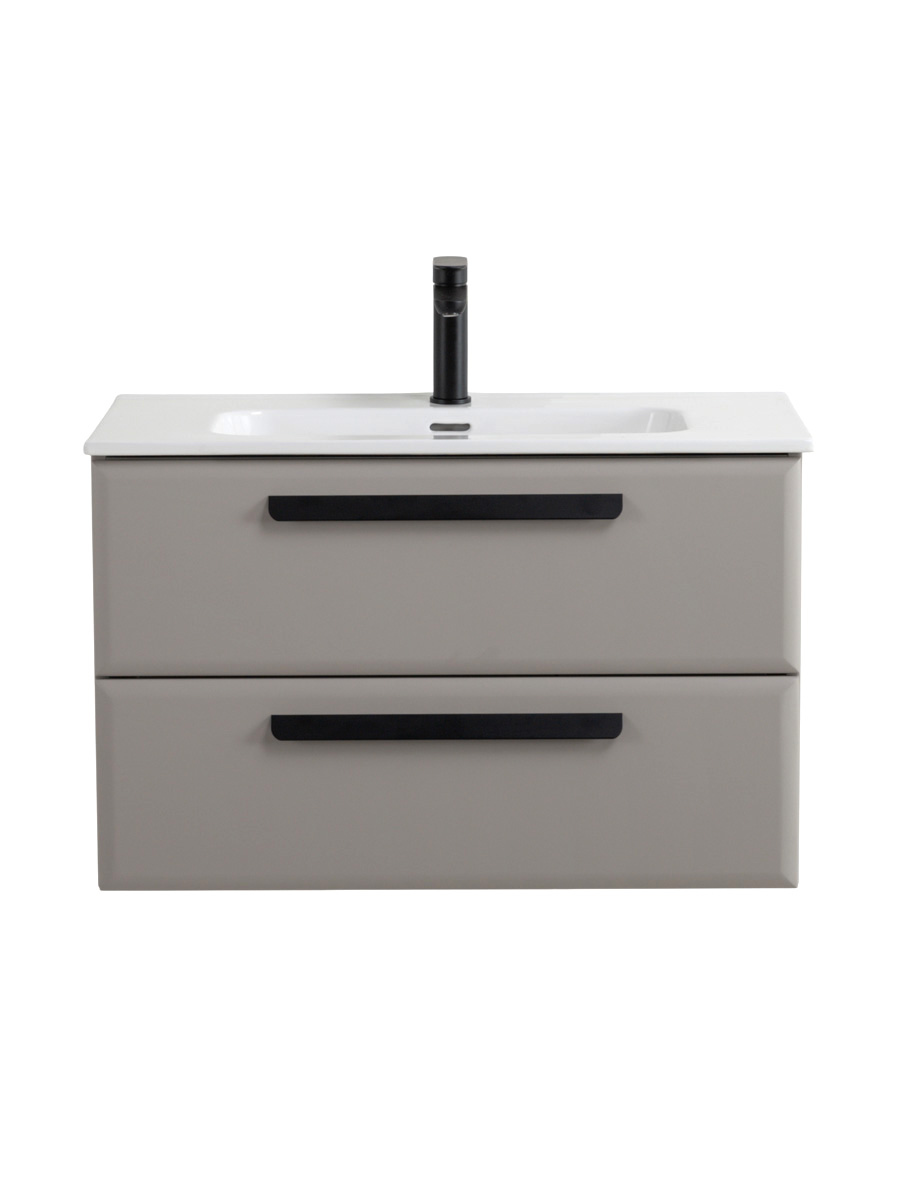 Тумба с раковиной Cezares Eco-Cer-N 80 серо-бежевая матовая, раковина CZR-8095-80, ручки матовые черные