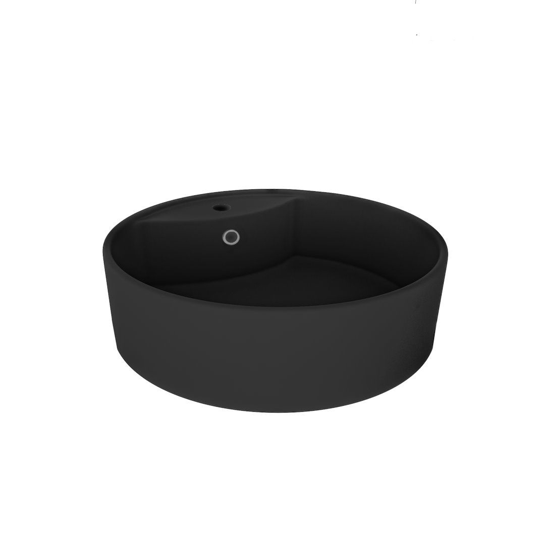 Накладная раковина STWORKI Копенгаген CO50192 D40 с полочкой под смеситель, матовая черная, круглая
