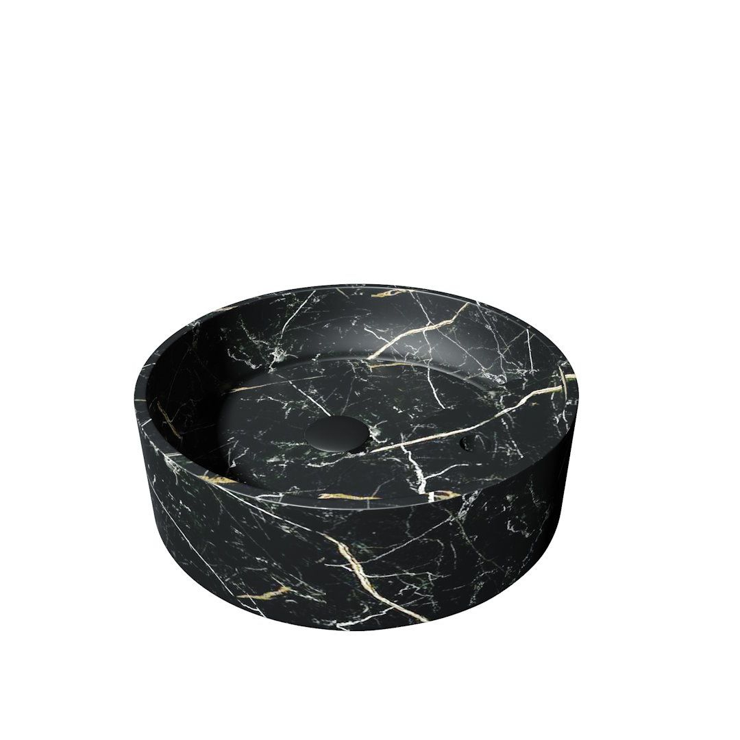 Накладная раковина STWORKI Копенгаген CO50194 D40 с полочкой под смеситель, мрамор черный, круглая