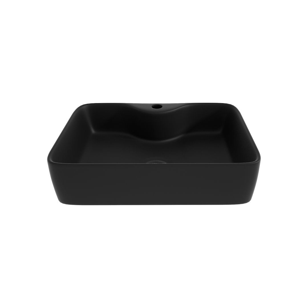 Накладная раковина STWORKI Копенгаген CO50297 48 с полочкой под смеситель, матовая черная, прямоугольная